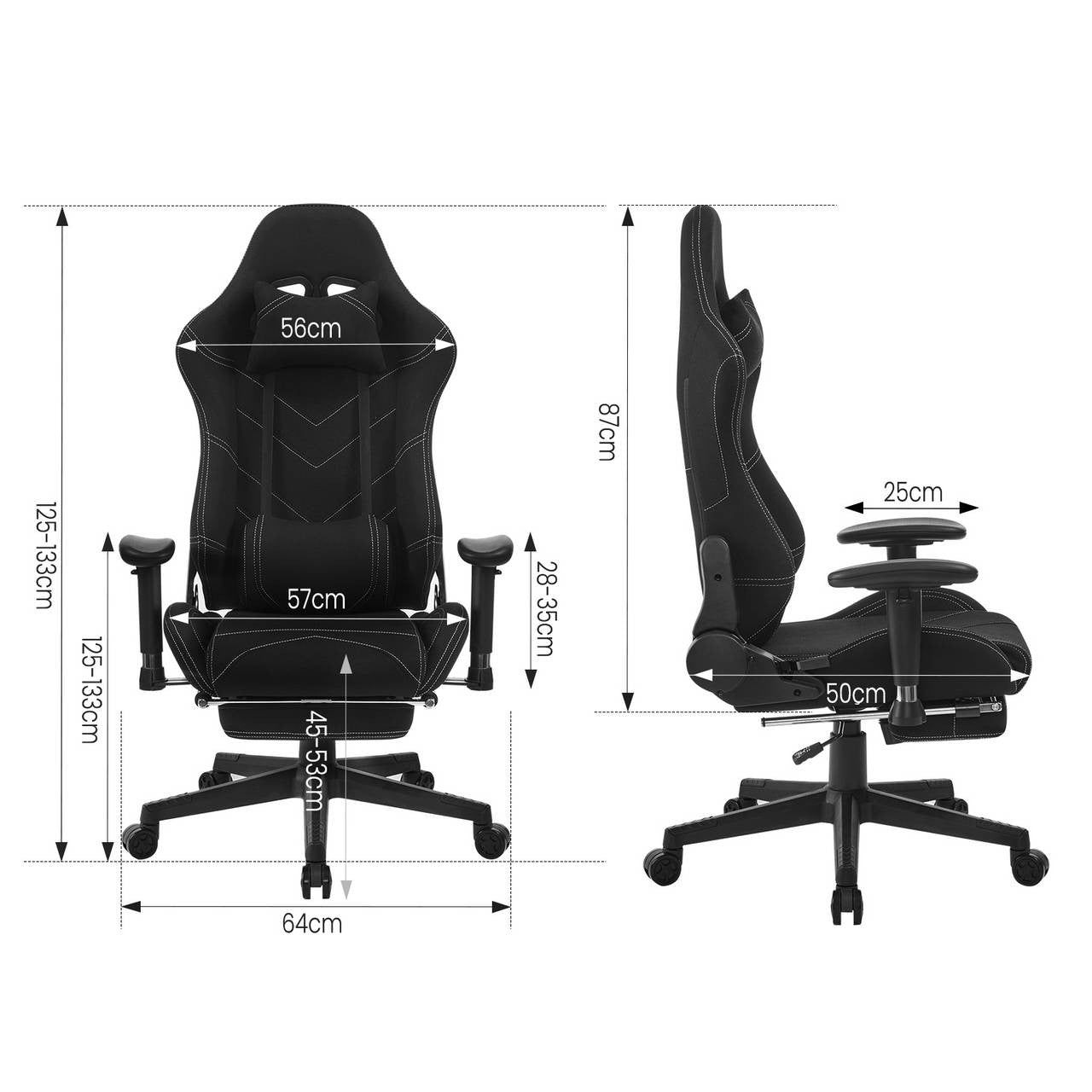 24goodz Gaming Chair with Headrest - Ergonomic Design - Durable Materials - Black - Sz