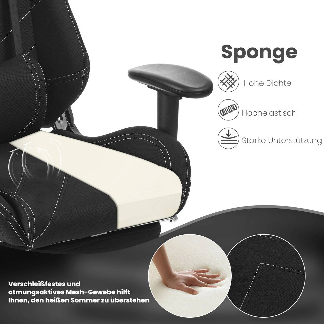 24goodz Gaming Chair with Headrest - Ergonomic Design - Durable Materials - Black - Sz