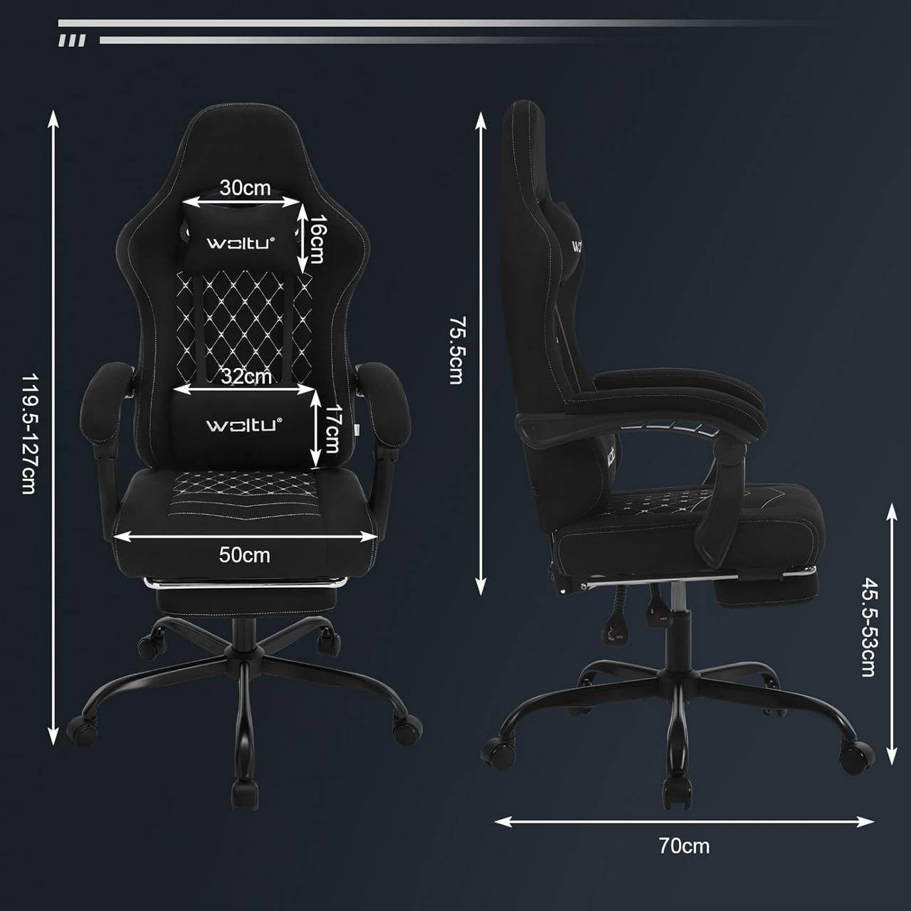 24goodz Gaming Chair with Massage Function - Ergonomic Design - Durable Mesh Fabric - For Gamers - Black
