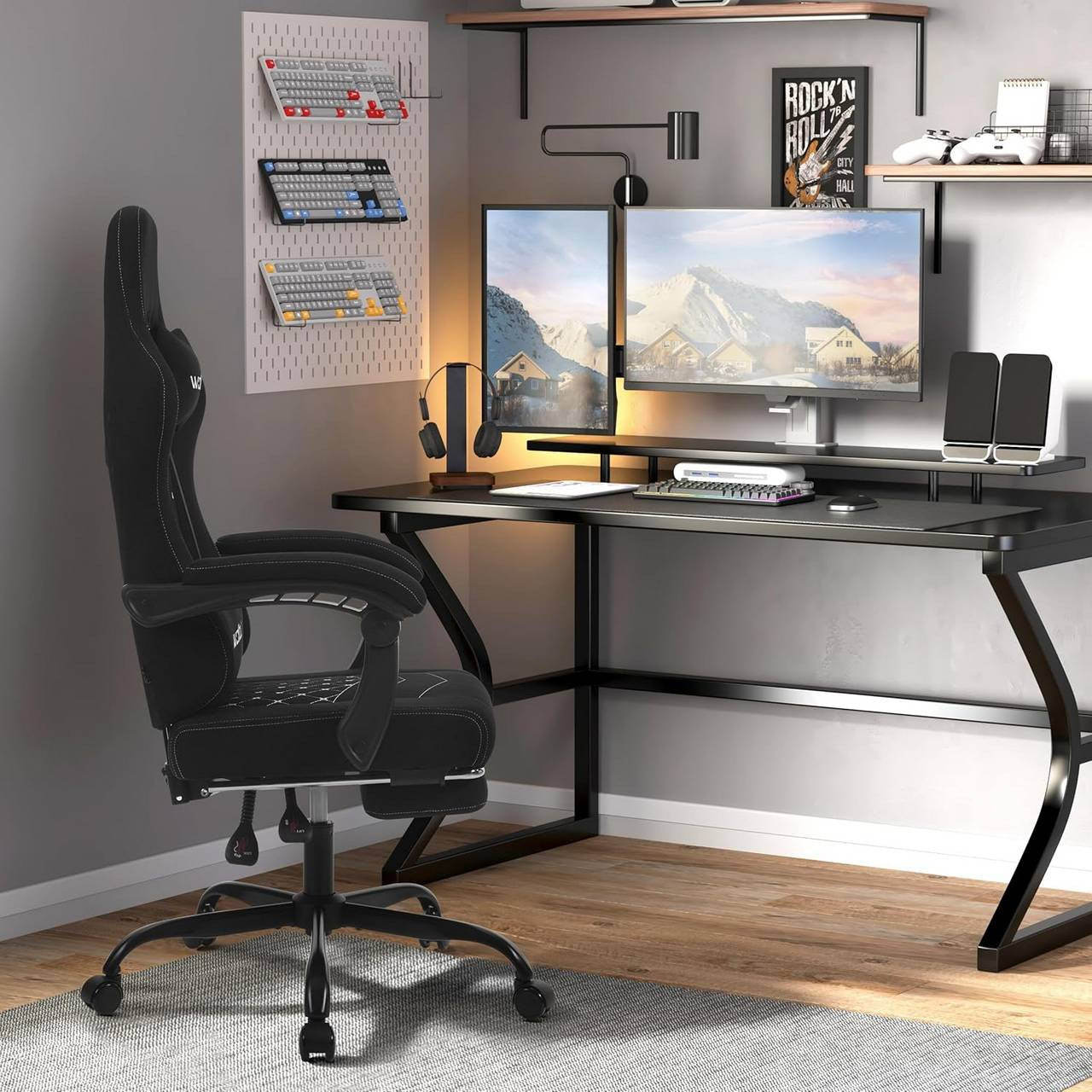 24goodz Gaming Chair with Massage Function - Ergonomic Design - Durable Mesh Fabric - For Gamers - Black