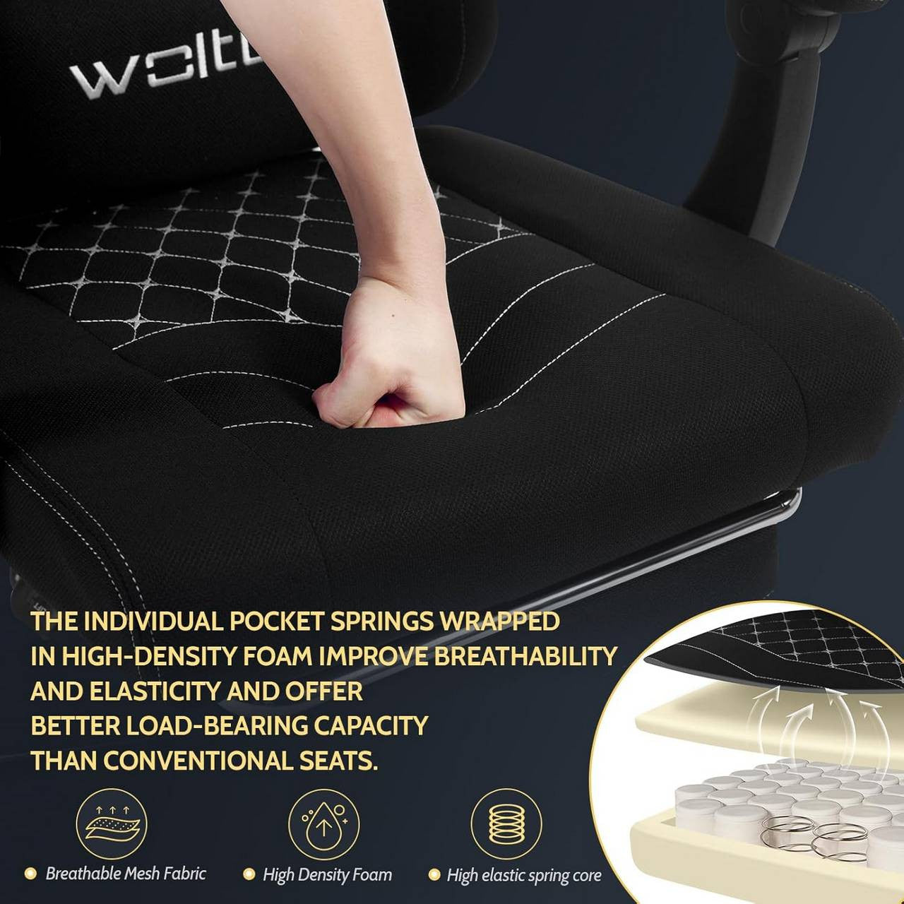 24goodz Gaming Chair with Massage Function - Ergonomic Design - Durable Mesh Fabric - For Gamers - Black