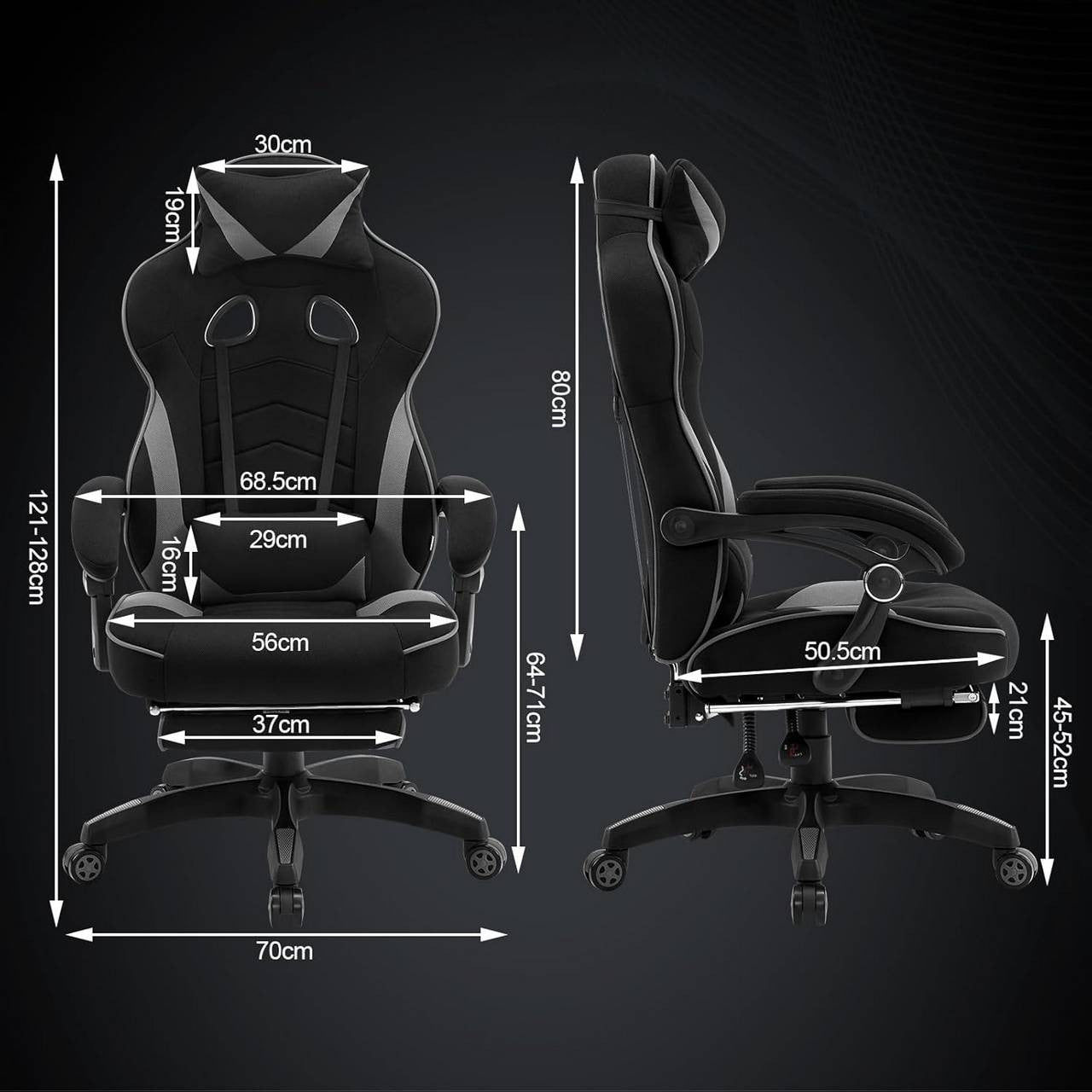 24goodz Gaming Chair with Lumbar Support - Ergonomic Design - Durable Mesh Material - For Gamers - Grey