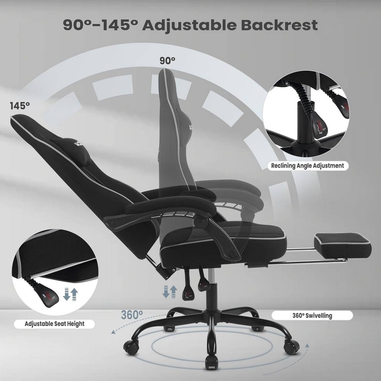 24goodz Gaming Chair with Pocket Spring Cushion - Breathable Comfort - Ergonomic Design - Metal Frame - For Gamers - Black