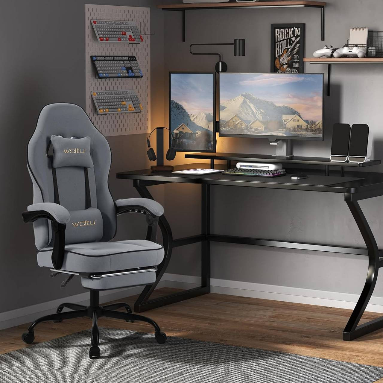 24goodz Gaming Chair with Pocket Spring Cushion - Breathable Comfort - Ergonomic Design - Metal Frame - For Gamers - Grey