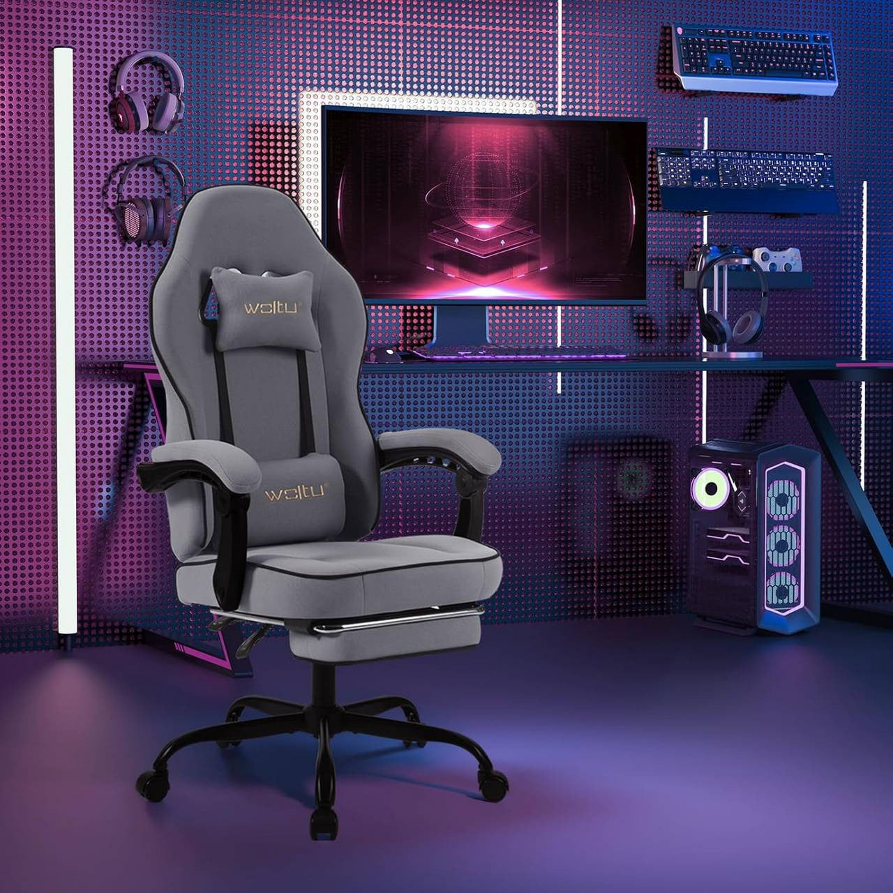 24goodz Gaming Chair with Pocket Spring Cushion - Breathable Comfort - Ergonomic Design - Metal Frame - For Gamers - Grey