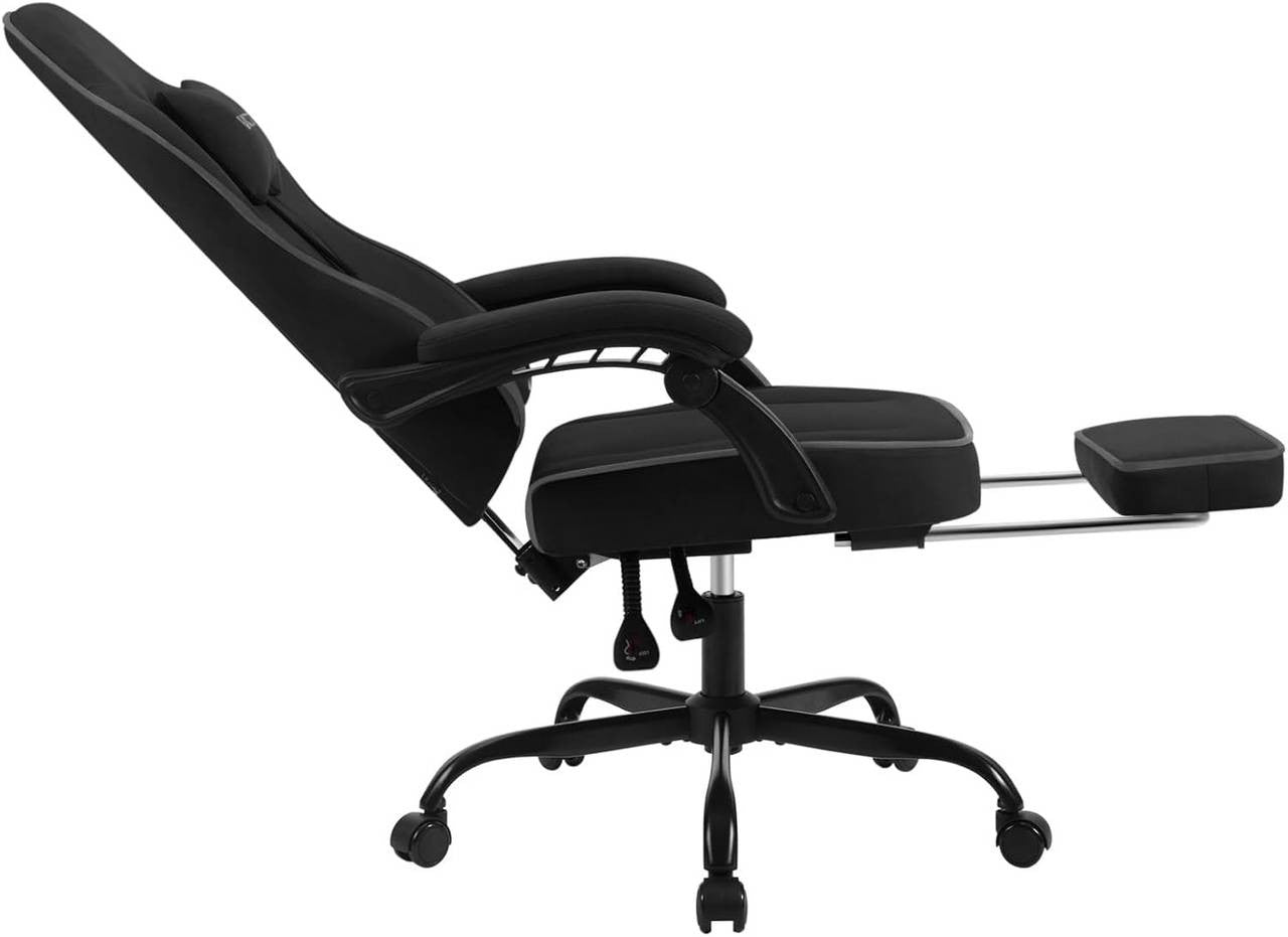 24goodz Gaming Chair with Pocket Spring Cushion - Ergonomic Design - Durable Tech Fabric - For Gamers and Home Office - Black