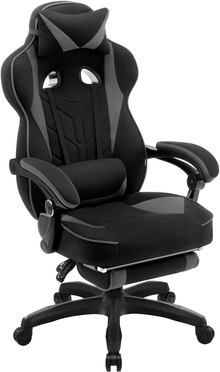 24goodz Gaming Chair - Breathable Fabric for Comfort - Ergonomic Design - Elastic Fabric - Grey