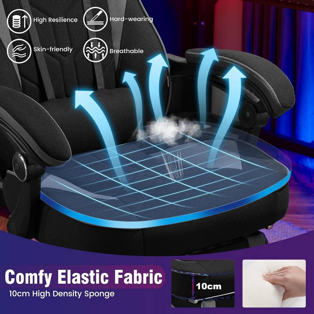 24goodz Gaming Chair - Breathable Fabric for Comfort - Ergonomic Design - Elastic Fabric - Grey