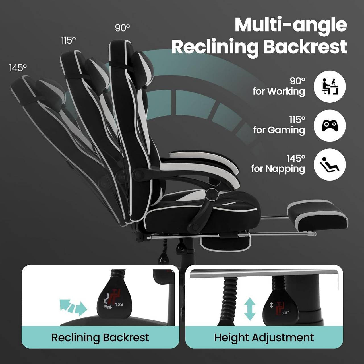 24goodz Gaming Chair - Breathable Leathaire Fabric - Ergonomic Design - Leathaire - For Gamers - Grey