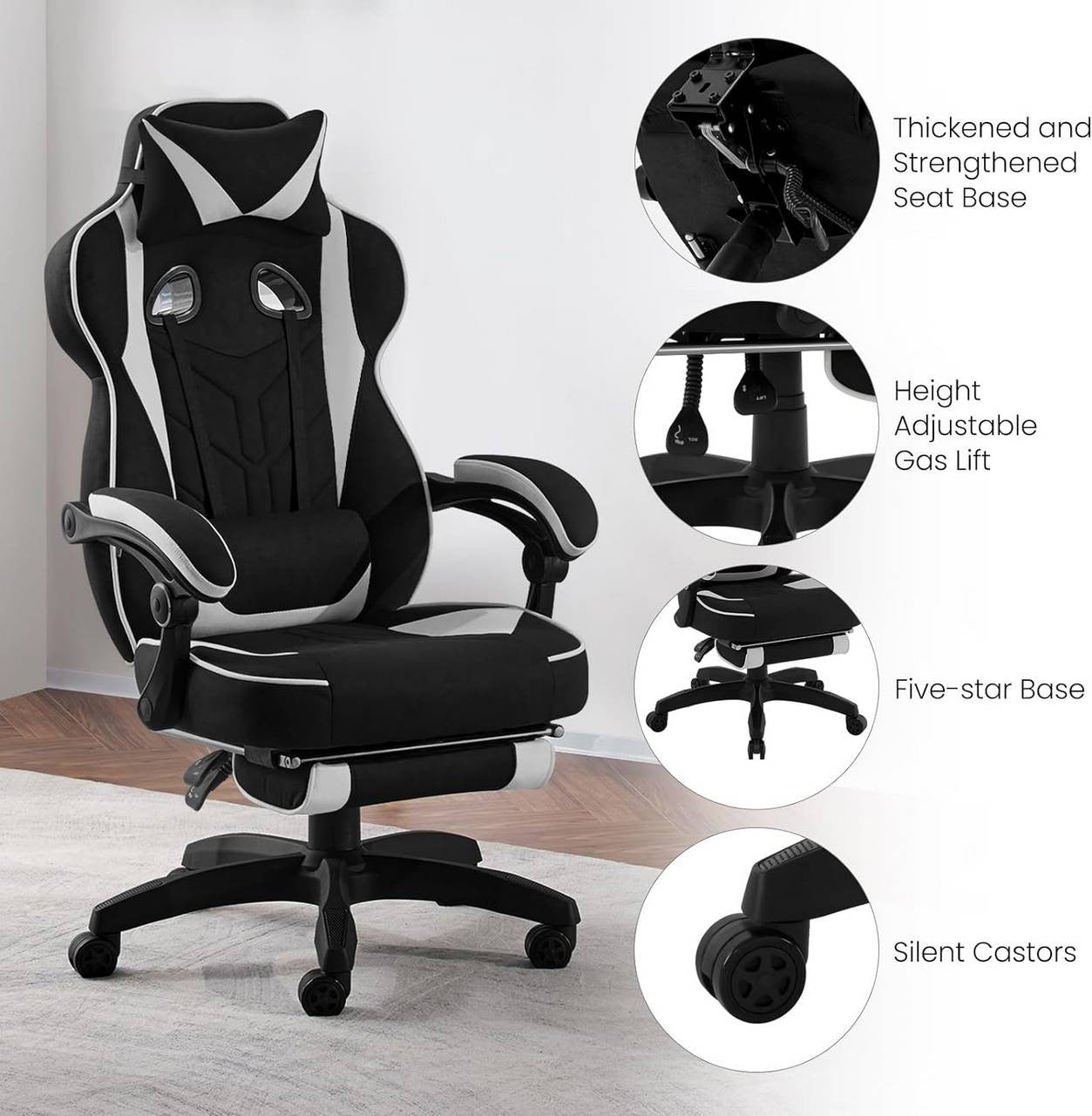 24goodz Gaming Chair - Breathable Leathaire Fabric - Ergonomic Design - Leathaire - For Gamers - Grey