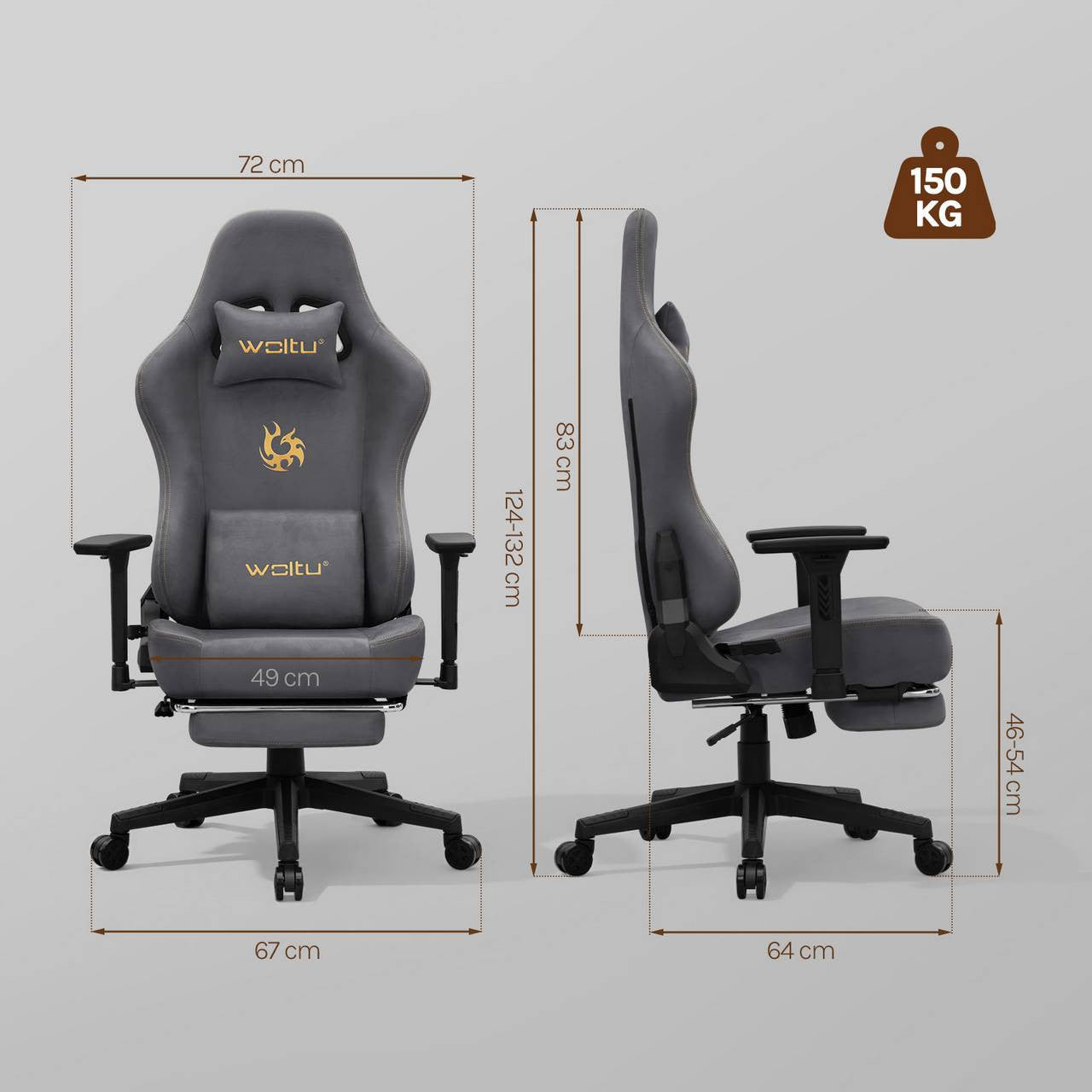 24goodz Ergonomic Gaming Chair - Ultimate Comfort - Multifunctional - High-Density Foam - For Gamers and Home Office - Grey