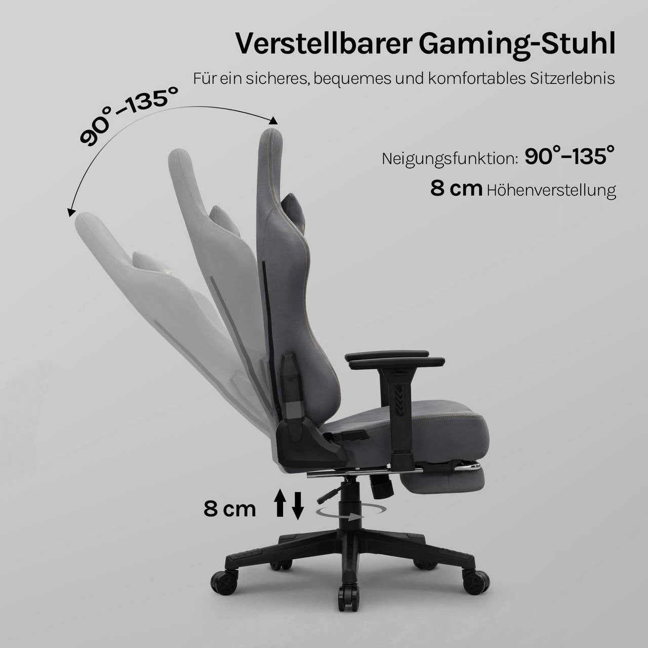 24goodz Ergonomic Gaming Chair - Ultimate Comfort - Multifunctional - High-Density Foam - For Gamers and Home Office - Grey