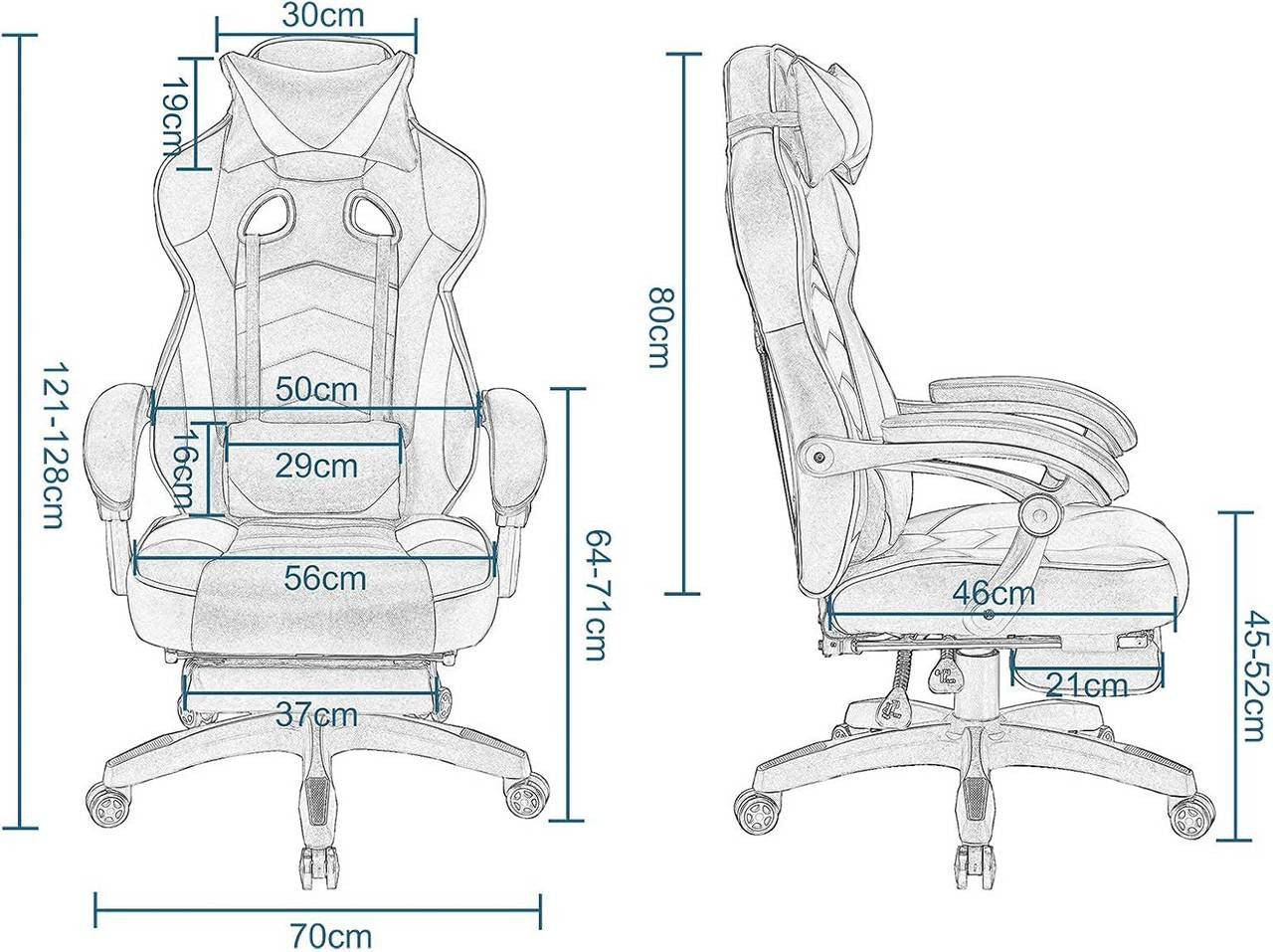 24goodz Gaming Chair with Headrest, Lumbar Support and Footrest - Adjustable Comfort - Ergonomic Design - PU Leather - For Gamers - Black + Camouflage - cm