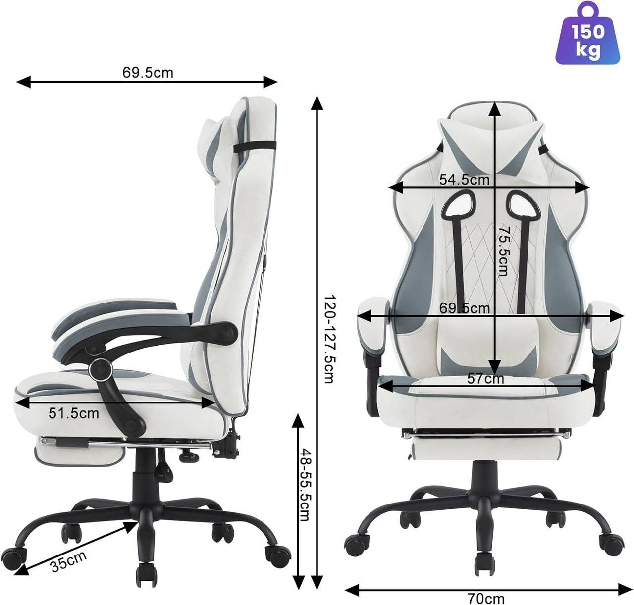 24goodz Gaming Chair with Pocket Spring Cushion - Enhanced Comfort - Durable Leather Fabric - Metal - For Gamers - Black + Blue