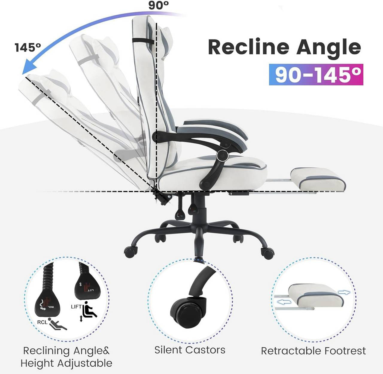 24goodz Gaming Chair with Pocket Spring Cushion - Enhanced Comfort - Durable Leather Fabric - Metal - For Gamers - Black + Blue