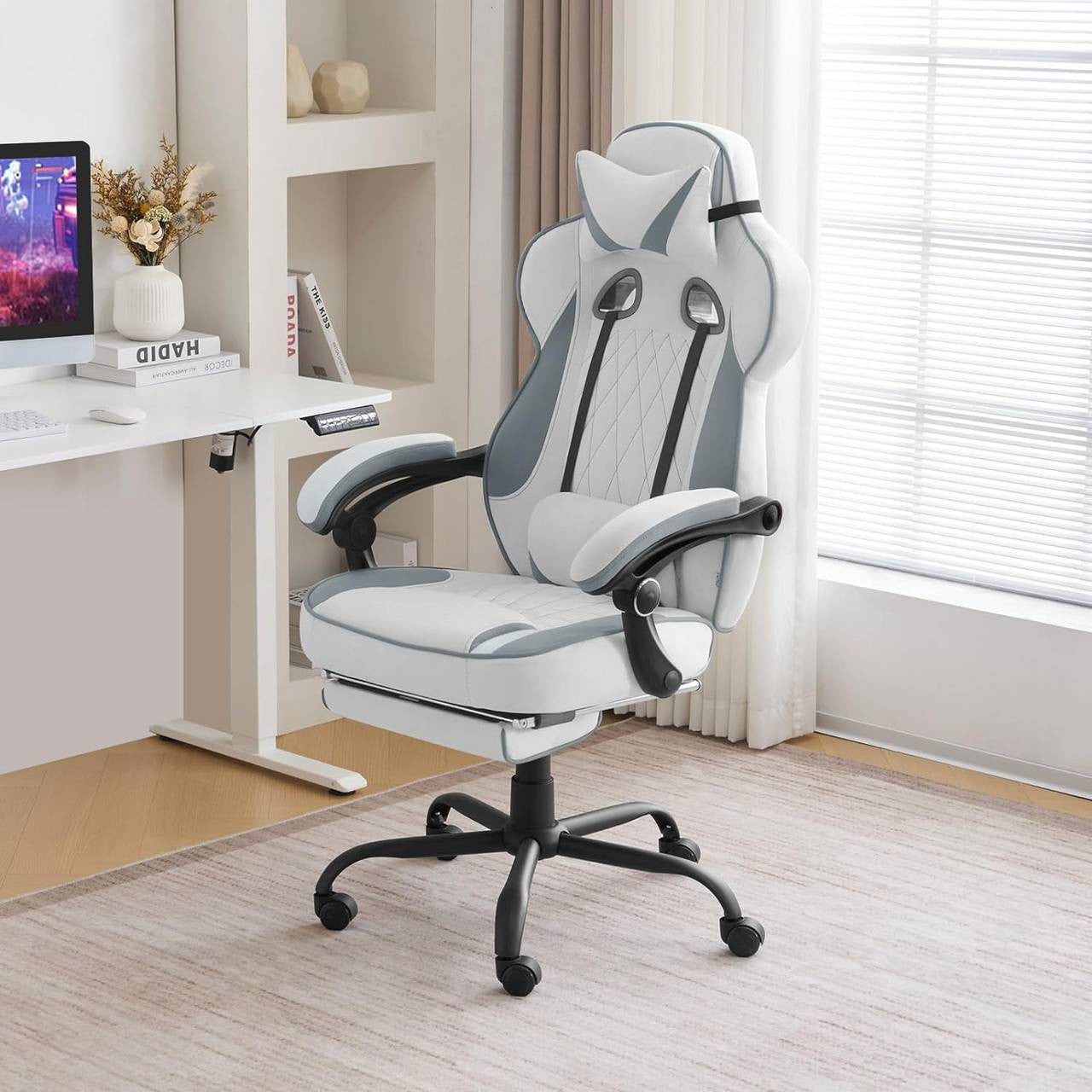 24goodz Gaming Chair with Pocket Spring Cushion - Enhanced Comfort - Durable Leather Fabric - Metal - For Gamers - Black + Blue