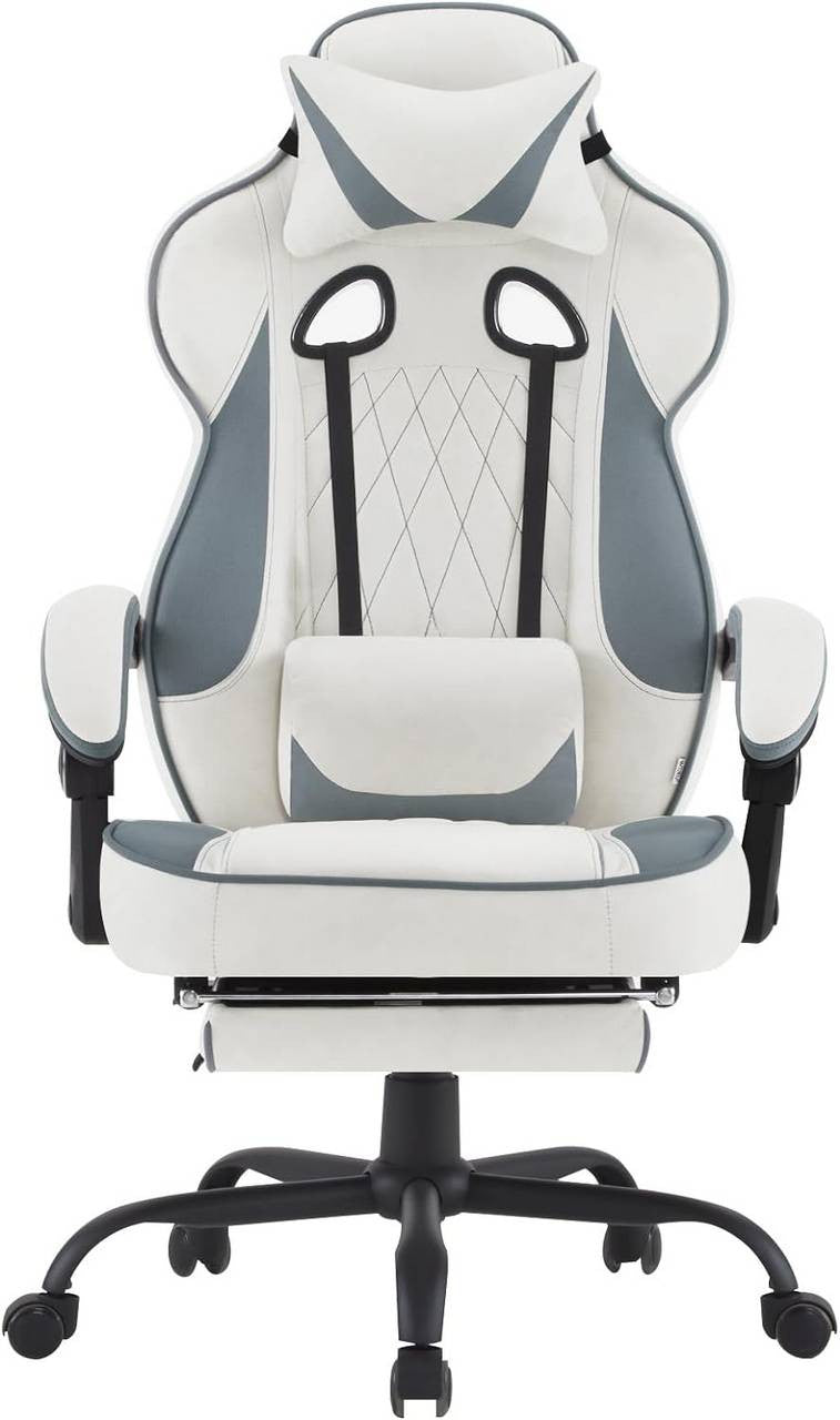 24goodz Gaming Chair with Pocket Spring Cushion - Enhanced Comfort - Durable Leather Fabric - Metal - For Gamers - Black + Blue
