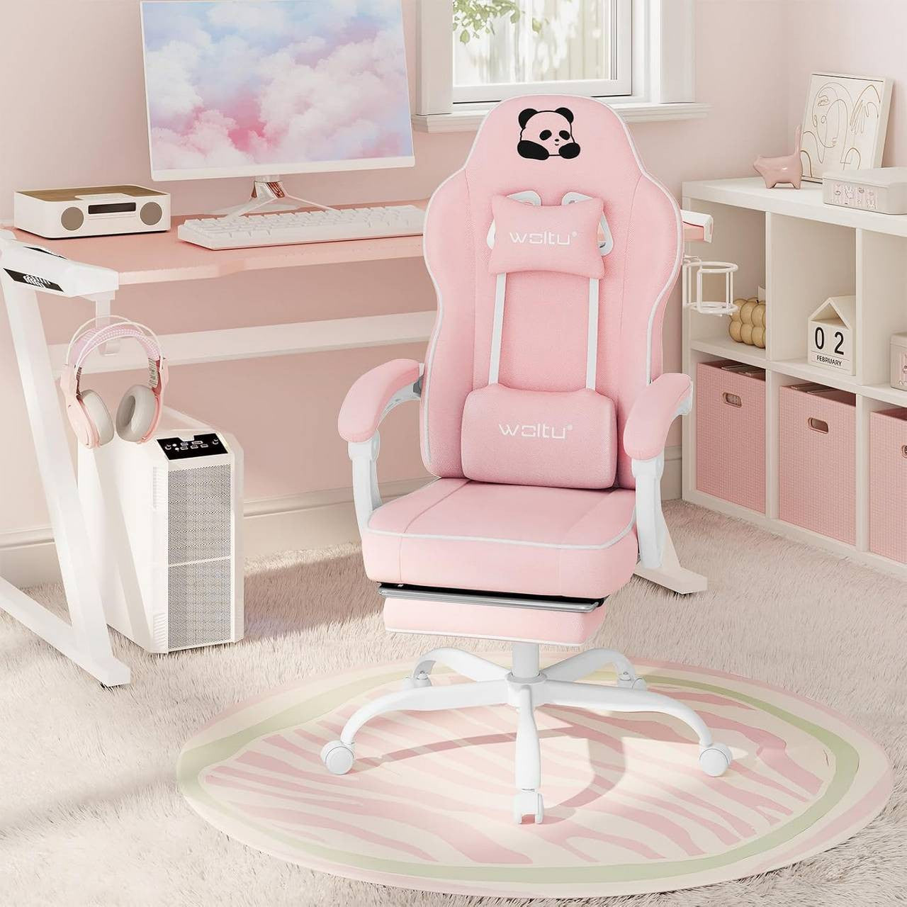24goodz Gaming Chair - Breathable Comfort - Ergonomic Design - Mesh Fabric - For Gamers - Pink