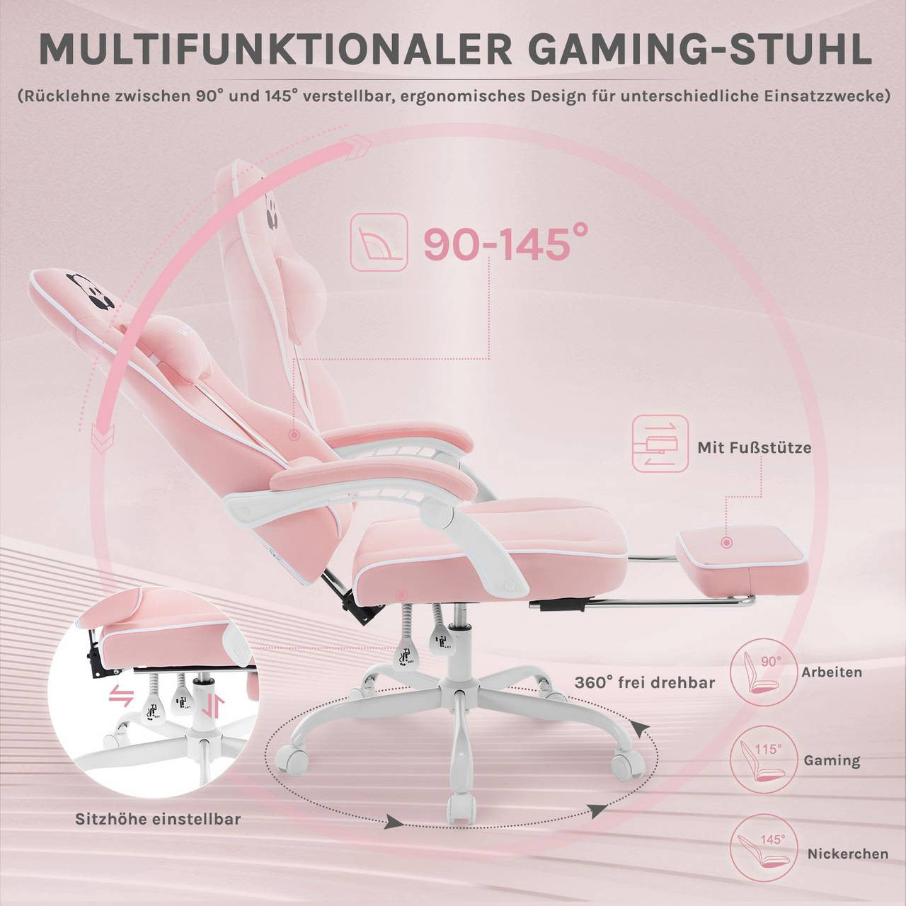 24goodz Gaming Chair - Breathable Comfort - Ergonomic Design - Mesh Fabric - For Gamers - Pink