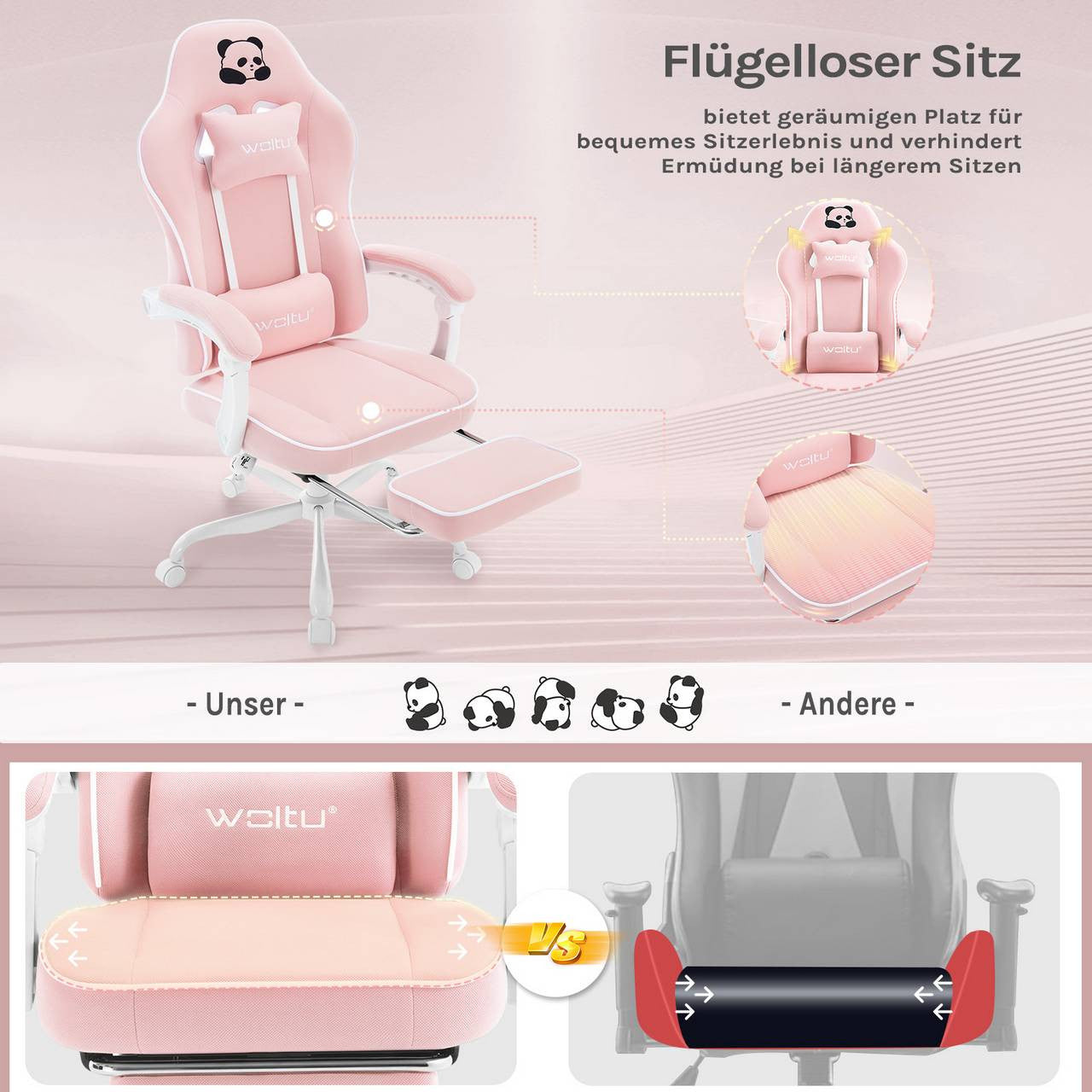 24goodz Gaming Chair - Breathable Comfort - Ergonomic Design - Mesh Fabric - For Gamers - Pink