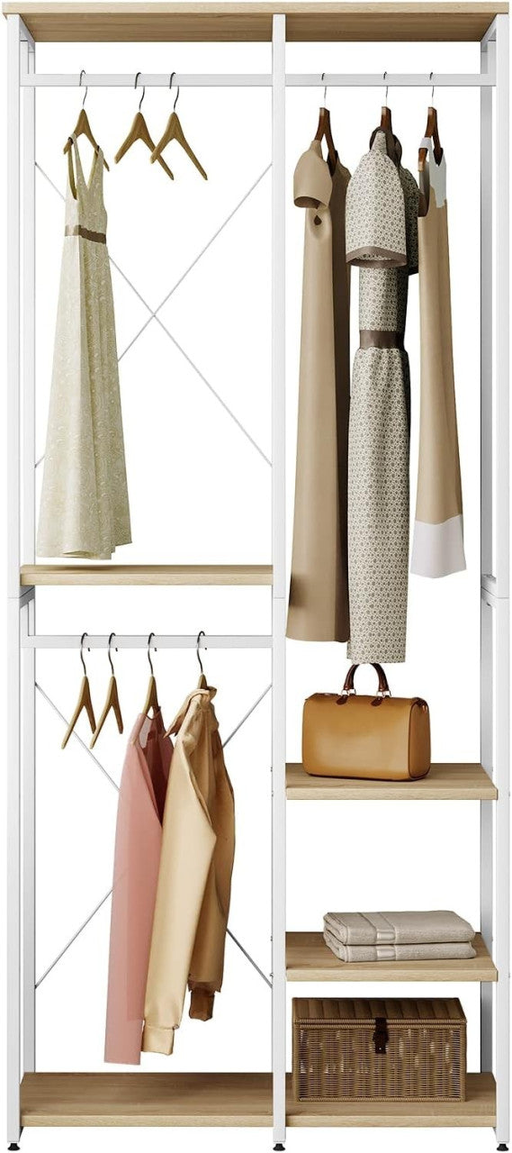 24goodz Clothes Rack with Shelf - Practical Storage Solution - Durable MDF and Steel - For Home Use - White Oak - whe