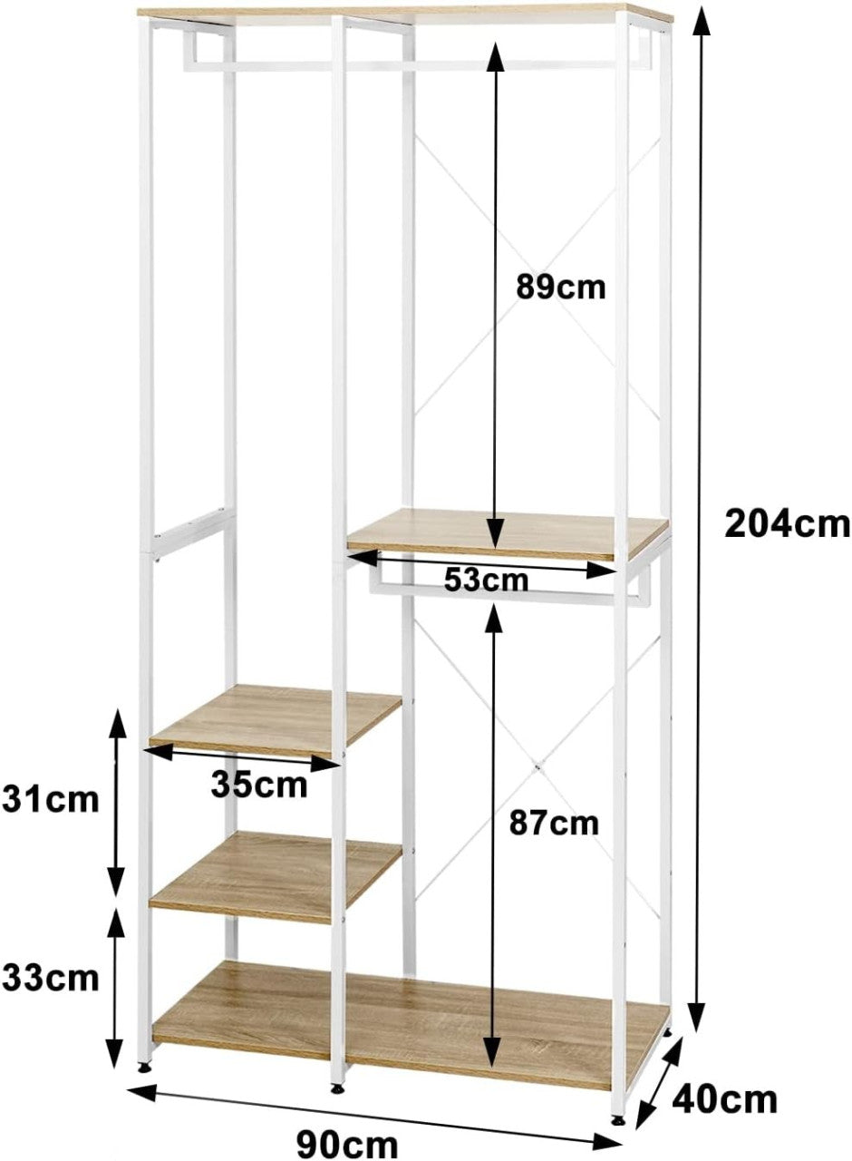 24goodz Clothes Rack with Shelf - Practical Storage Solution - Durable MDF and Steel - For Home Use - White Oak - whe