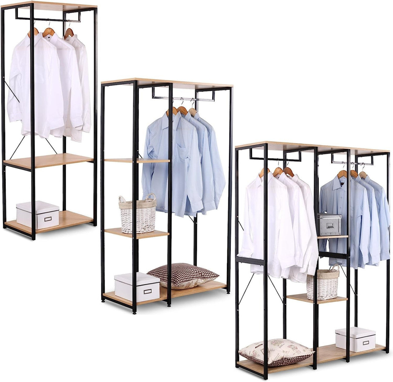 24goodz Coat Rack & Shoe Shelf with Shelf - Multifunctional Design - High-Quality MDF and Steel - For Home Organization - Black Oak - hei