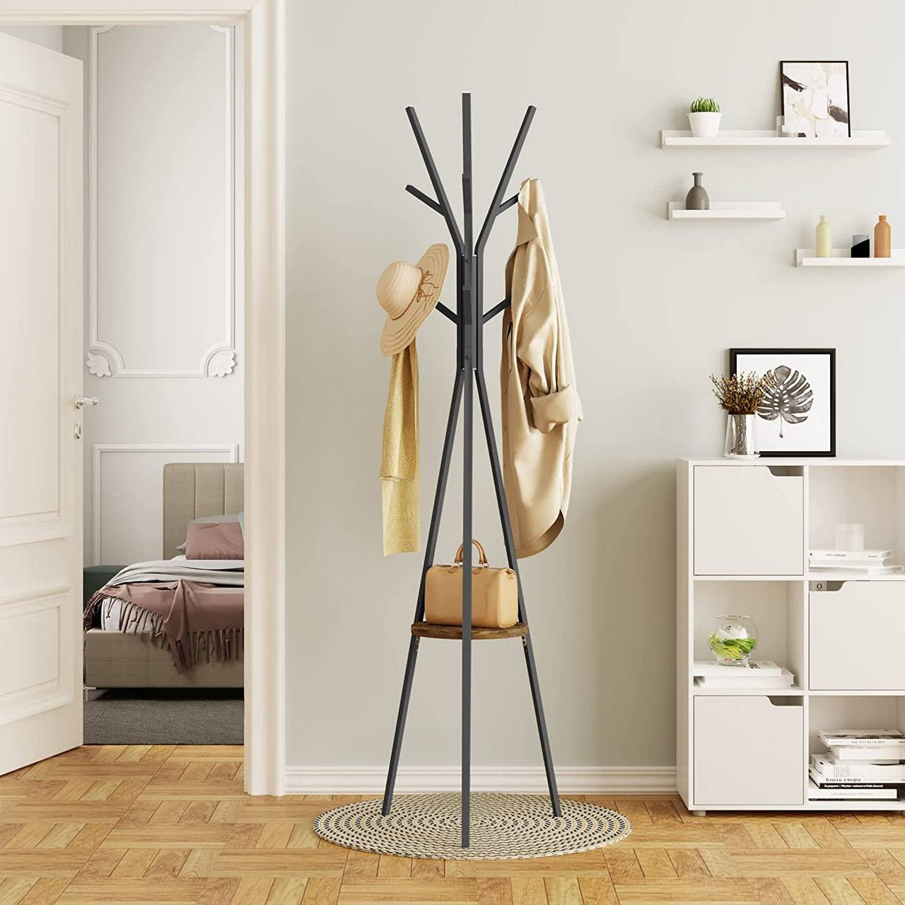 24goodz Tree-Shaped Coat Rack - Stylish Organization Solution - Rust-Proof Metal Frame - For Home and Hotel - Black - sdc
