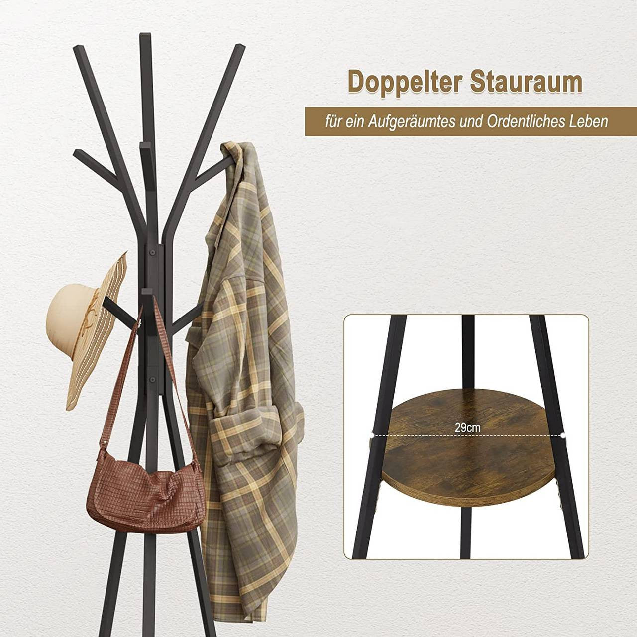 24goodz Tree-Shaped Coat Rack - Stylish Organization Solution - Rust-Proof Metal Frame - For Home and Hotel - Black - sdc