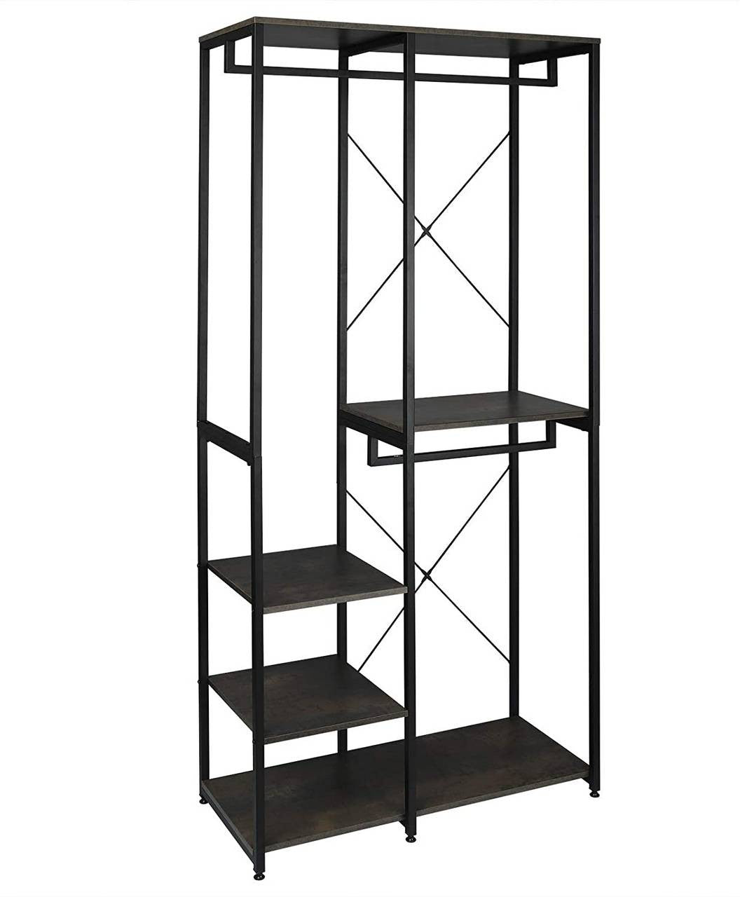 24goodz Clothing Rack with Shelf - Practical Storage Solution - Durable MDF and Steel - Indoor Use - Black + Rust - srs