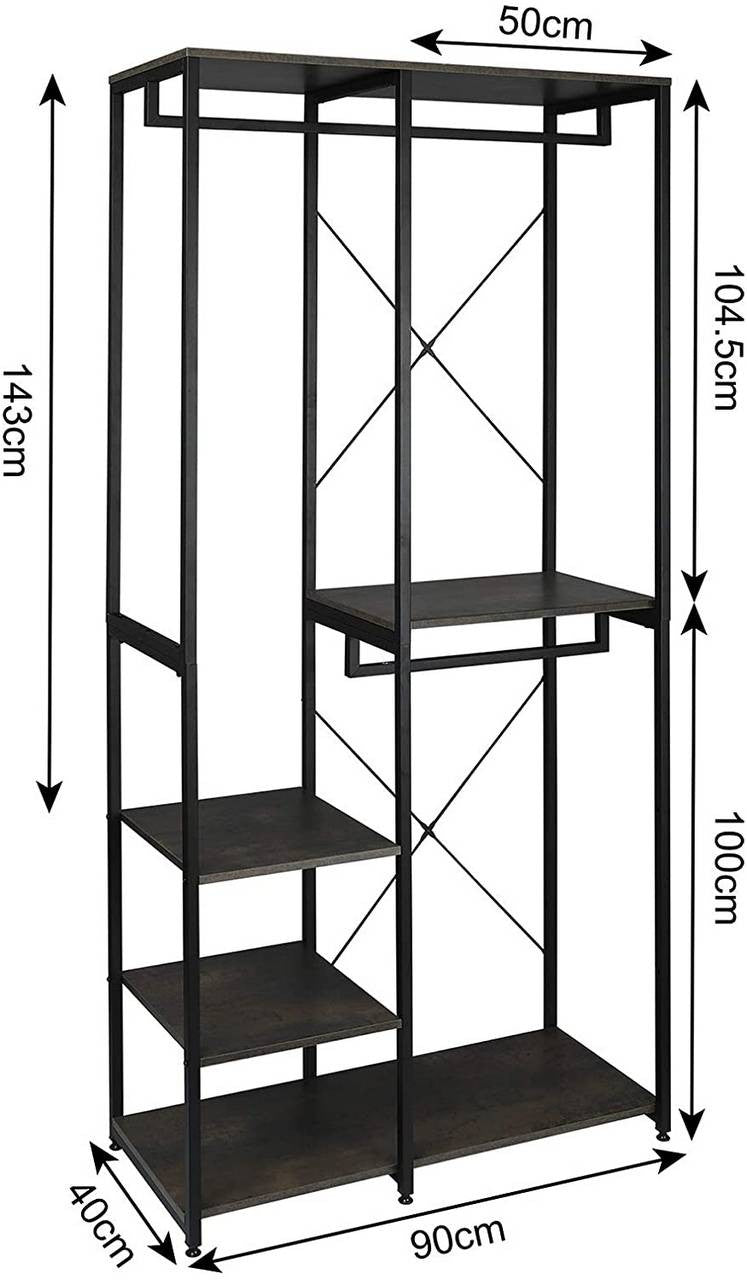 24goodz Clothing Rack with Shelf - Practical Storage Solution - Durable MDF and Steel - Indoor Use - Black + Rust - srs