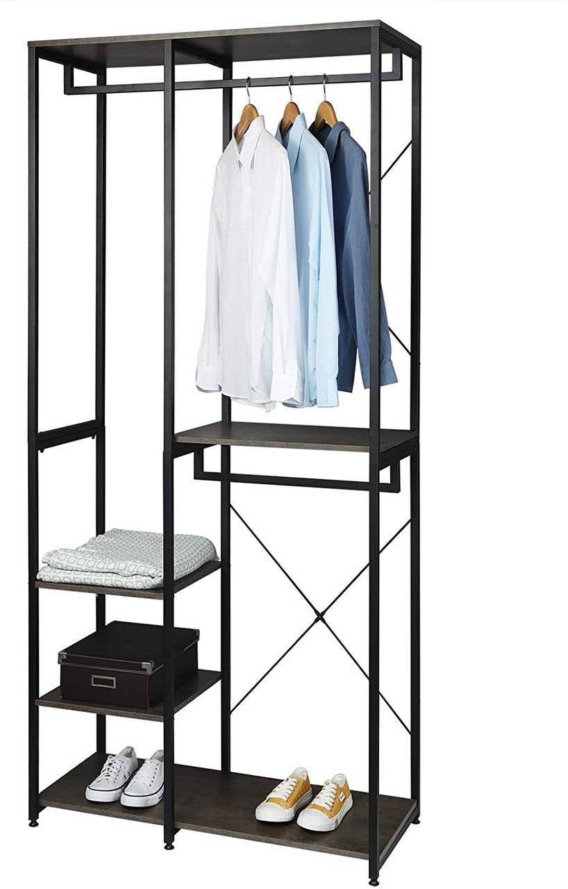 24goodz Clothing Rack with Shelf - Practical Storage Solution - Durable MDF and Steel - Indoor Use - Black + Rust - srs