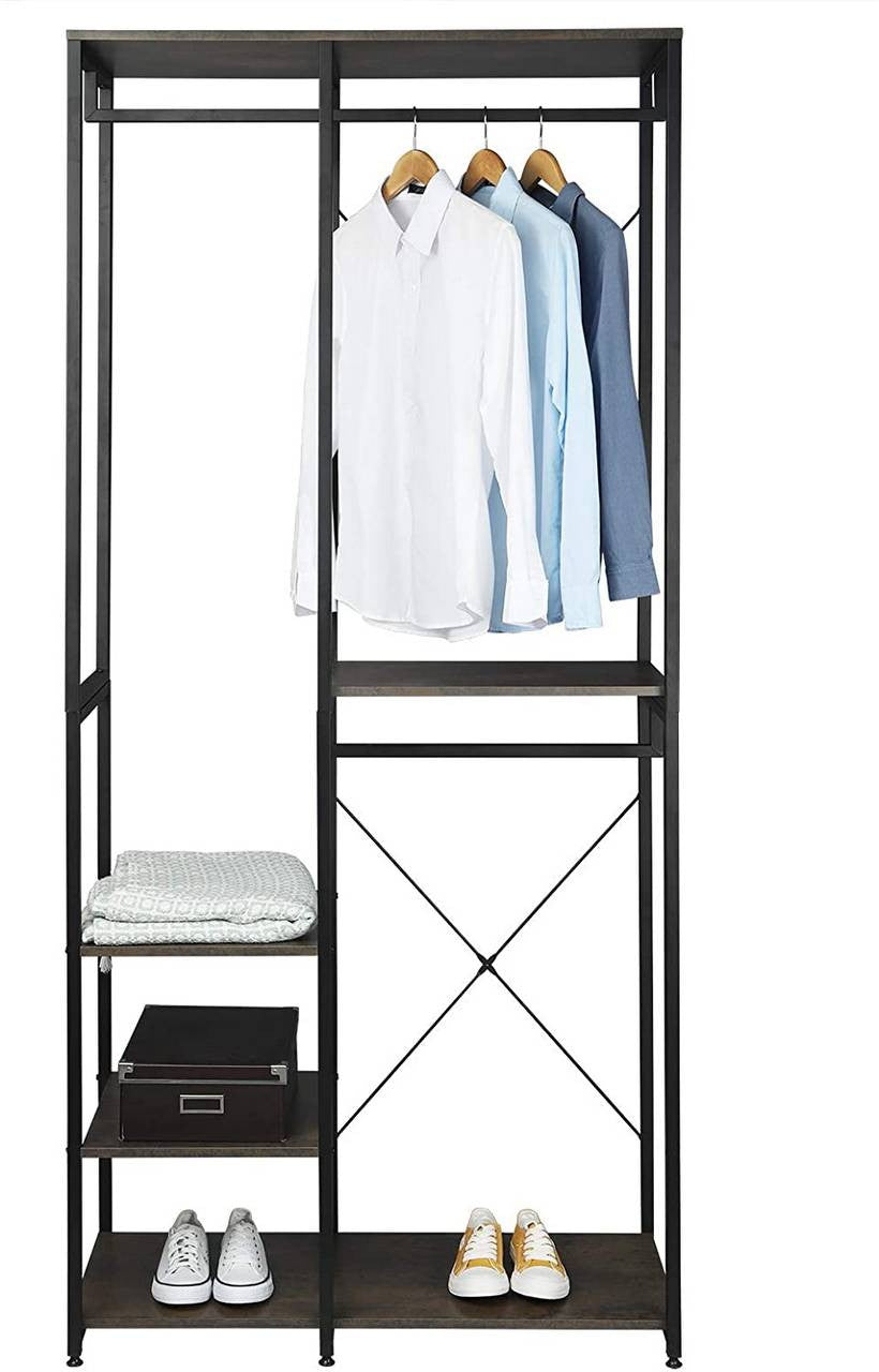 24goodz Clothing Rack with Shelf - Practical Storage Solution - Durable MDF and Steel - Indoor Use - Black + Rust - srs
