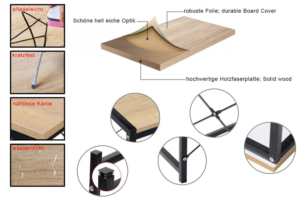 24goodz Wooden and Metal Coat Rack with Shelf - Multifunctional Design - High Storage Capacity - MDF - Indoor Use - Black + Light Oak - hei