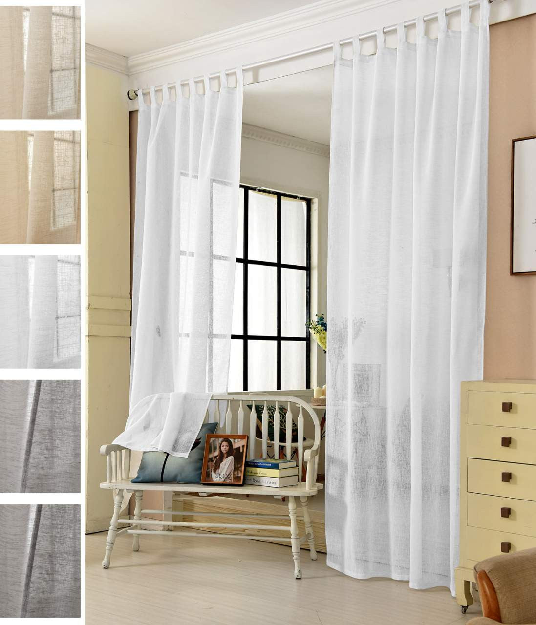 24goodz Sheer Curtain with Loops - Elegant Linen Look - 100% Polyester - For Every Room - Cream - 140x245 cm