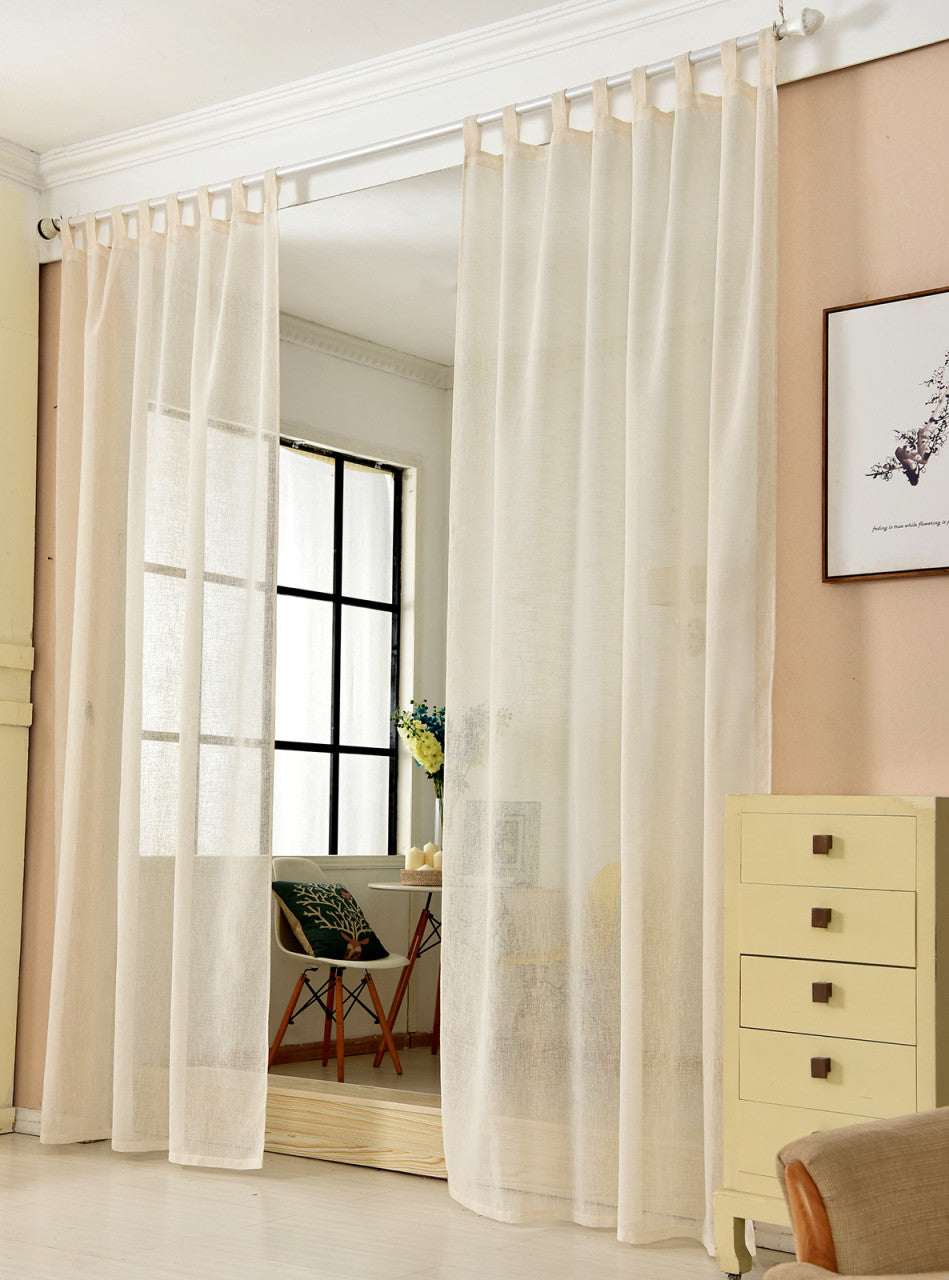 24goodz Transparent Linen Look Curtain - Light Filtering Design - 100% Polyester - For Any Room - Cream - 140x225 cm