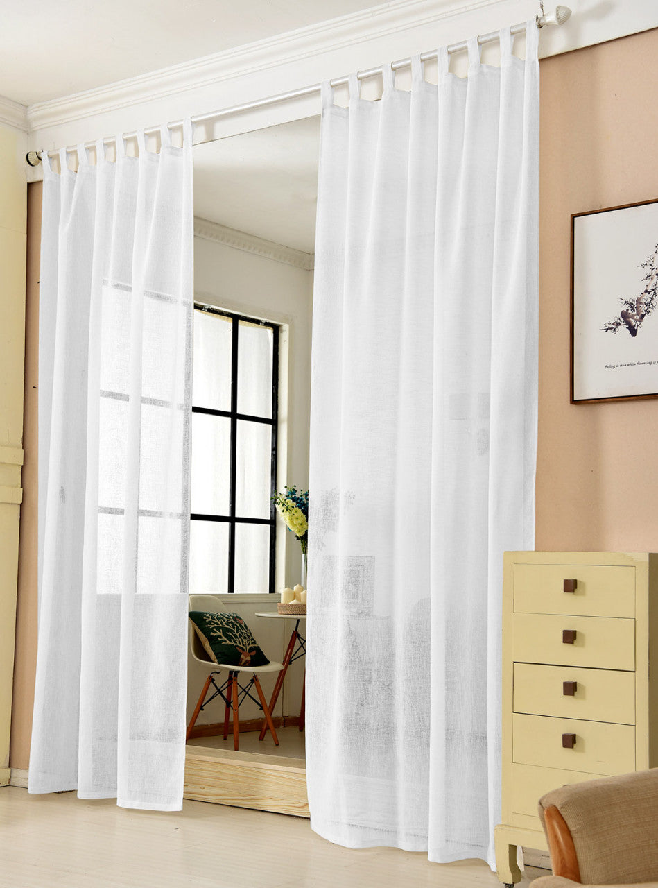 24goodz Sheer Curtain with Loops - Elegant Linen Look - 100% Polyester - For Every Room - White 140x245 cm - ws