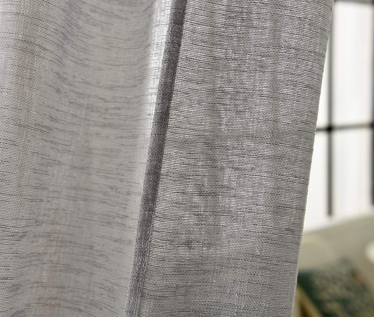 24goodz Sheer Curtain with Loops - Elegant Linen Look - 100% Polyester - For Living Room and Bedroom - Dark Grey - 140x225 cm - dgr