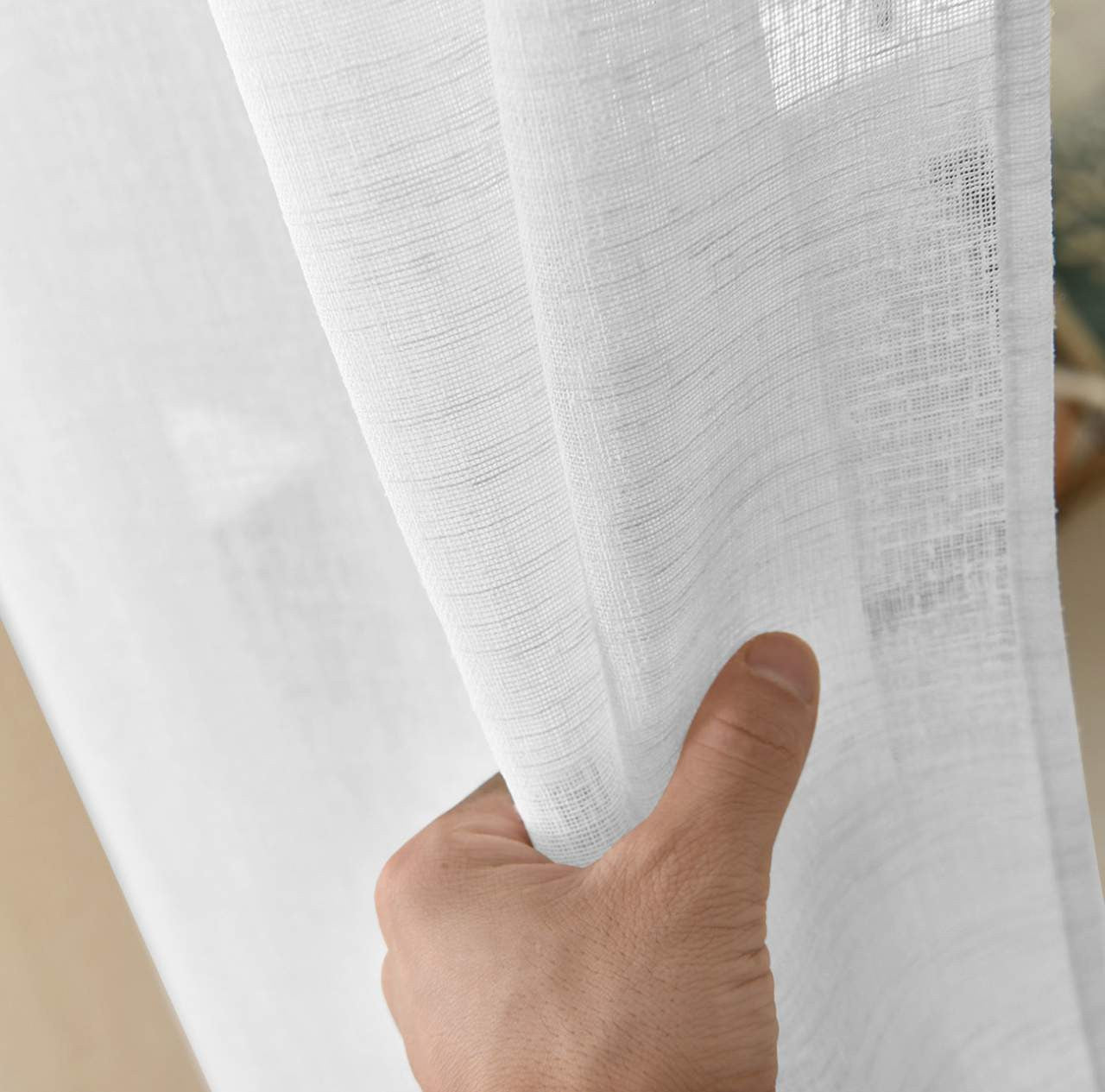 24goodz Sheer Curtain with Loop - Elegant Linen Look - 100% Polyester - For Living Room and Bedroom - White 140x175 cm - ws