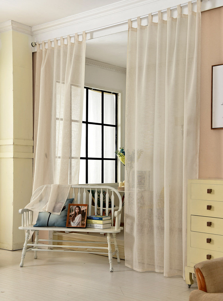 24goodz Sheer Curtain with Loop - Elegant Linen Look - 100% Polyester - For Living Room and Bedroom - Sand 140x225 cm - sd