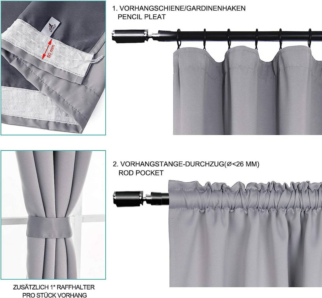 24goodz Blackout Curtain - Energy Saving - Sound Absorbing - 100% Polyester - Dark Grey - 135x225 cm - dgr