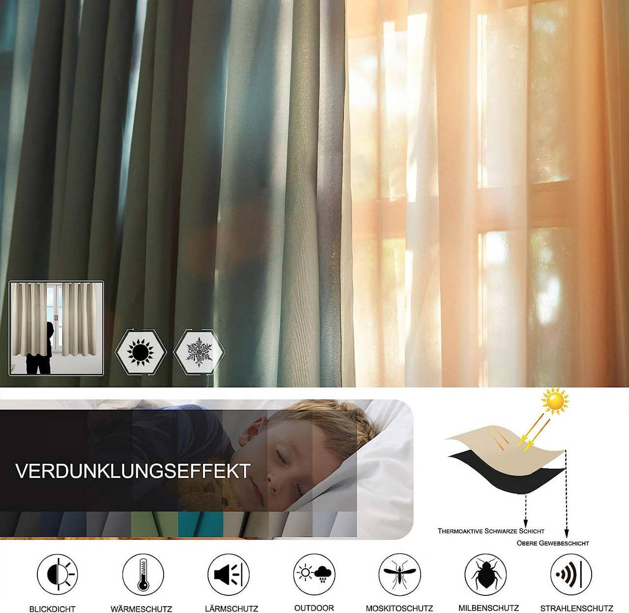 24goodz Blackout Curtain - Energy Saving - Sound Absorbing - 100% Polyester - Grey - 135x245 cm - sd