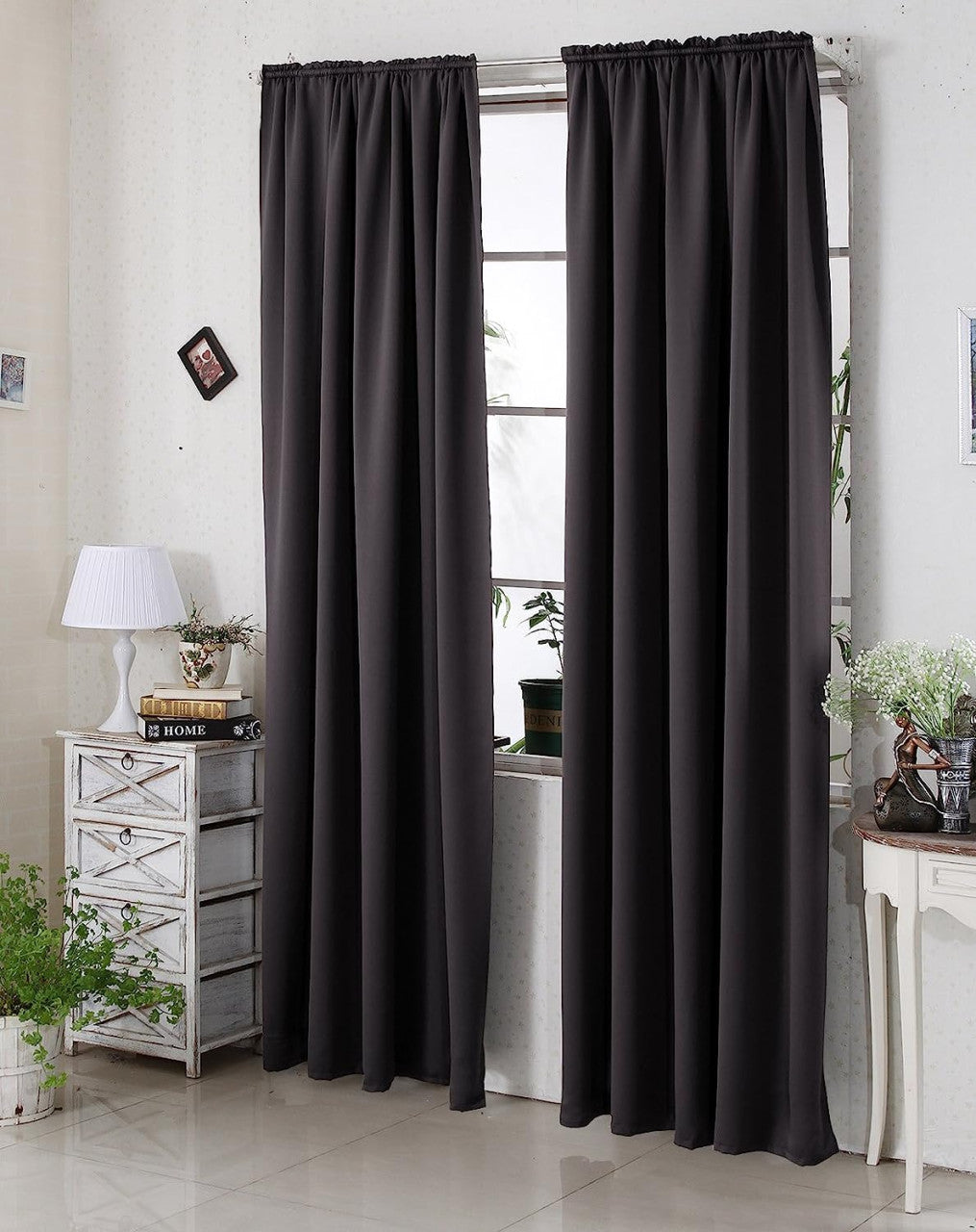 24goodz Blackout Curtain 250g/m² with Ruffle Tape - Energy Saving & Sound Absorbing - 100% Polyester - For Home & Office - Anthracite 135x225 cm
