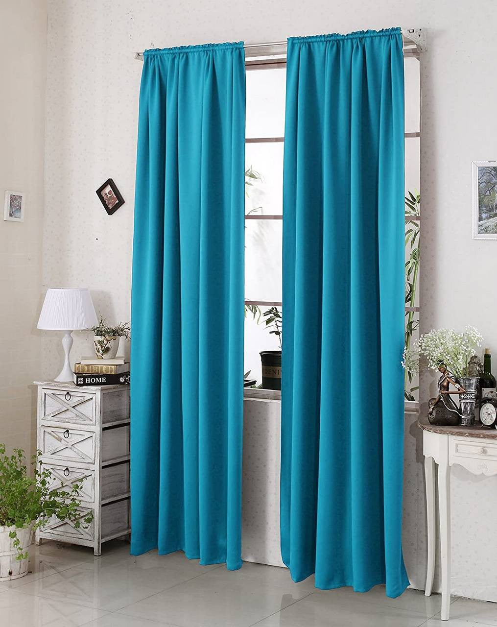 24goodz Blackout Curtain 250g/m² with Ruffle Tape - Energy Saving - Sound Absorbing - 100% Polyester - Turquoise - 135x245 cm - ts