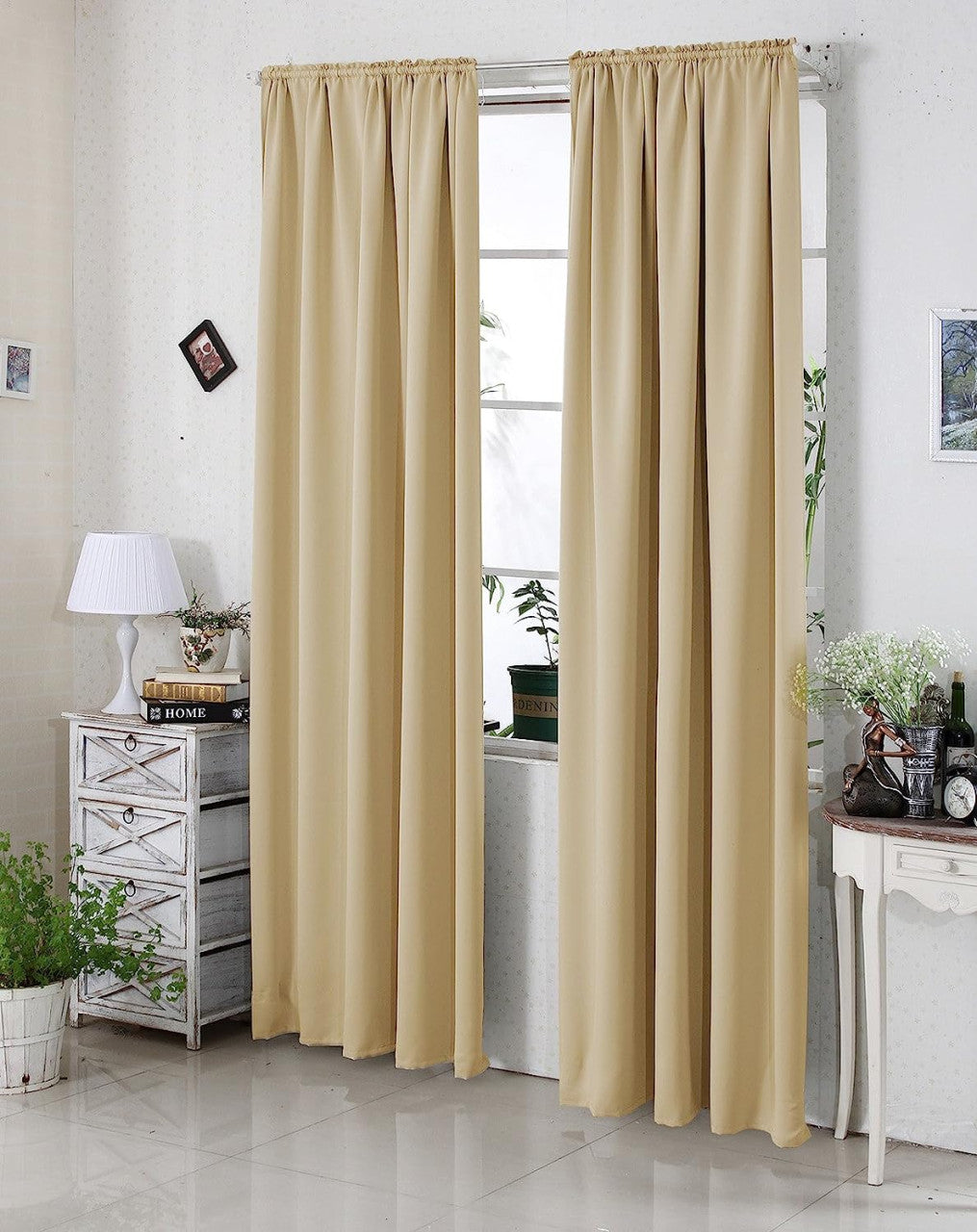 24goodz Blackout Curtain 250g/m² with Ruffle Tape - Durable & Elegant - 100% Polyester - For Home & Office - Champagne 135x225 cm - cp