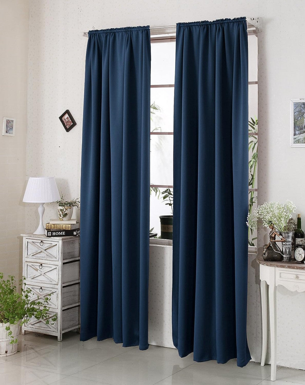 24goodz Dark Blue Blackout Curtain - Excellent Light Blocking - Easy to Install - 100% Polyester - For Home or Office - 135x225 cm - dbl