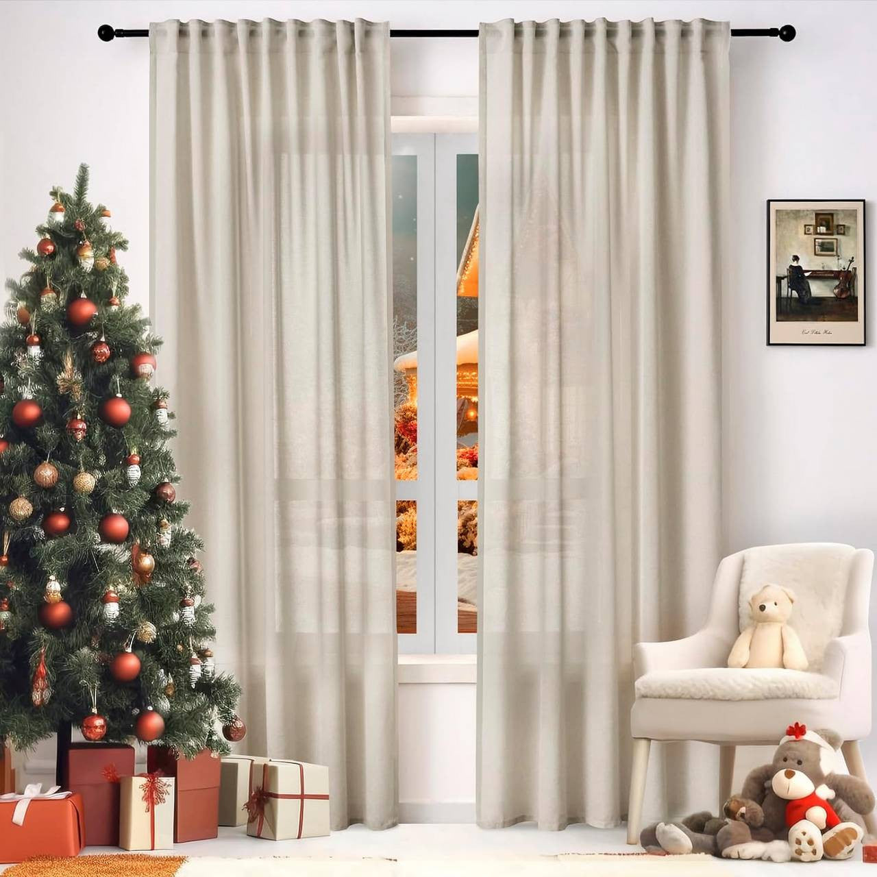 24goodz Elegant Sheer Curtains - Versatile Design - 100% Polyester - For Living Room and Bedroom - Sand 135x175 cm