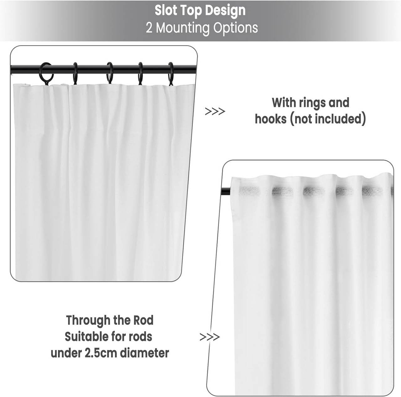 24goodz Semi-Transparent Ruffled Curtain - Elegant and Versatile - 100% Polyester - For Living Room and Bedroom - White 135x245 cm