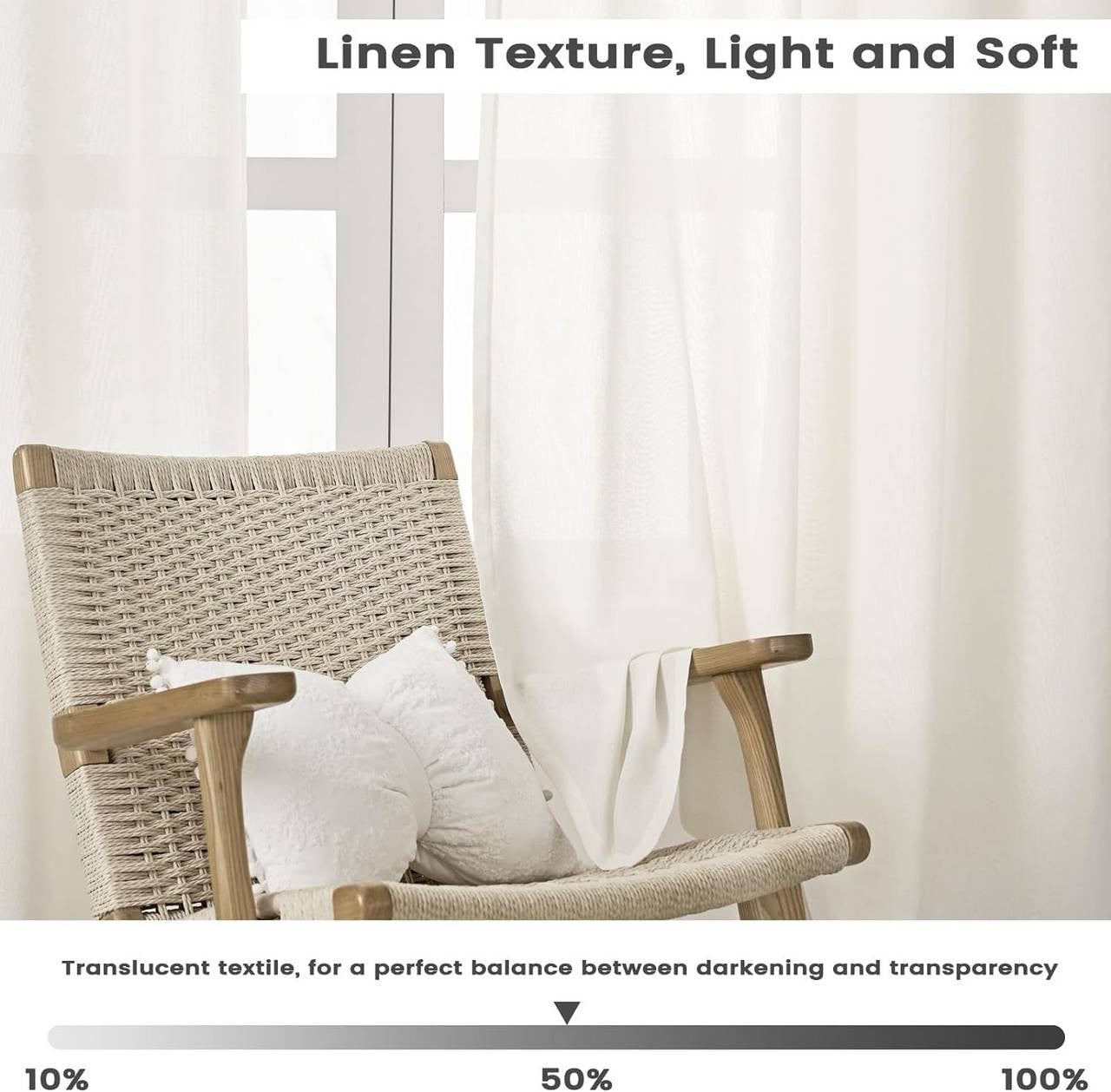 24goodz Semi-Transparent Ruffled Curtains - Elegant and Versatile Design - 100% Polyester - For Living Room and Bedroom - Cream - 135 x 225 cm