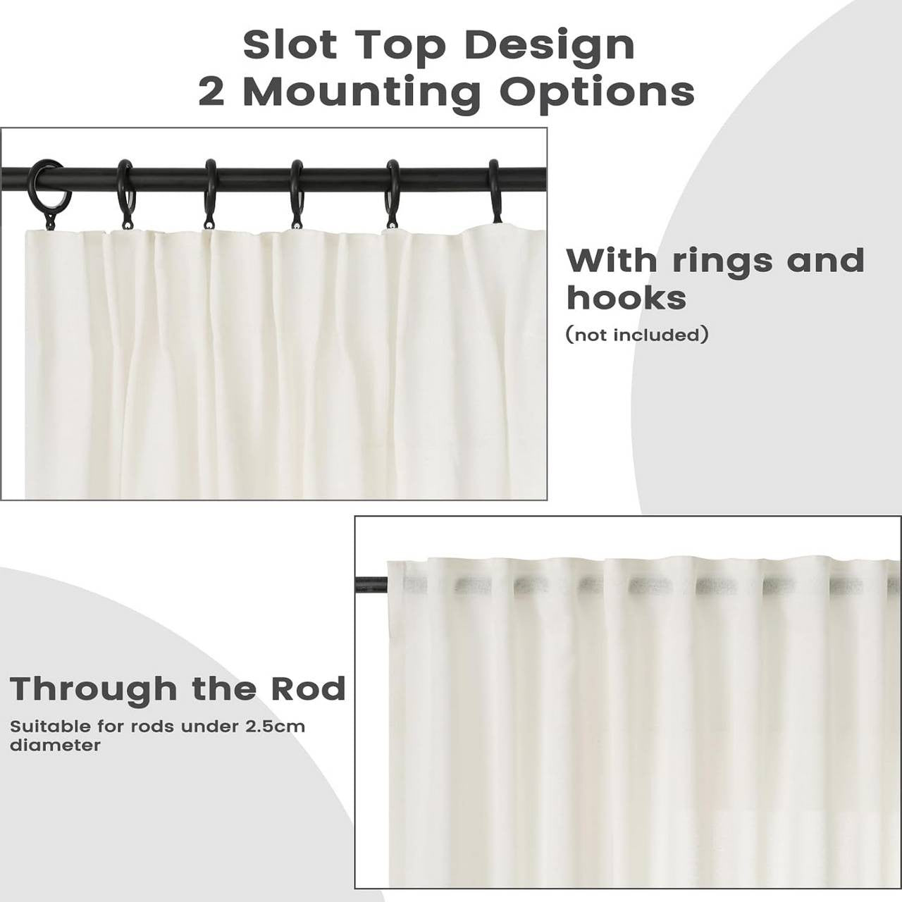 24goodz Elegant Semi-Transparent Curtains - Breathable Fabric - 100% Polyester - For Living Room and Bedroom - Cream - 135x175 cm